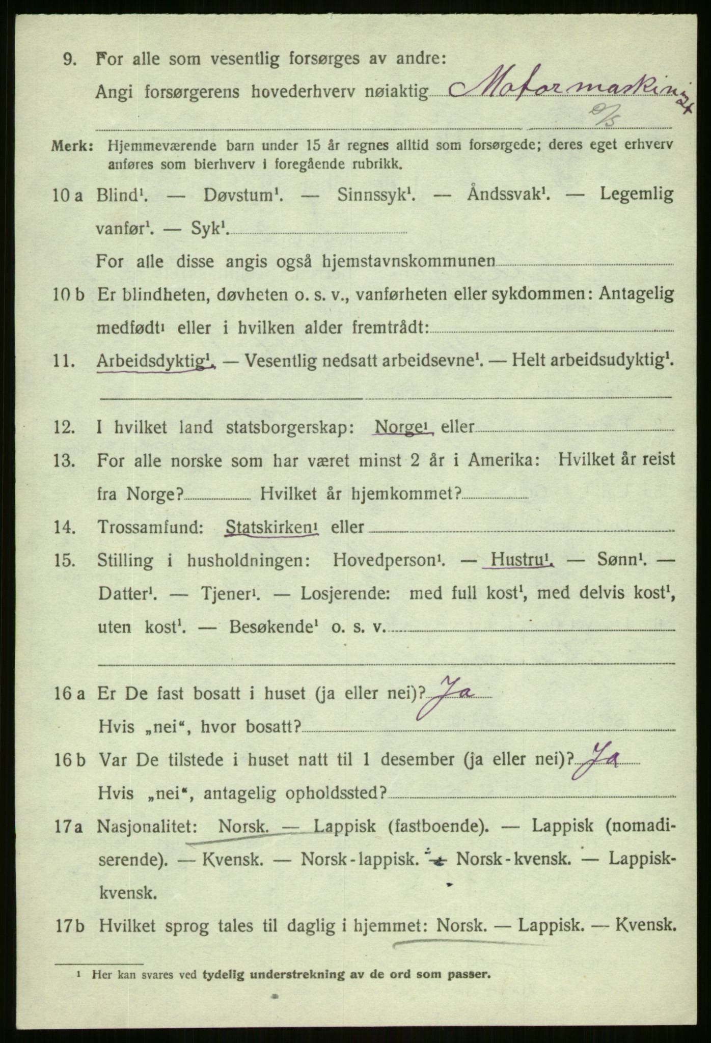 SATØ, 1920 census for Malangen, 1920, p. 1209