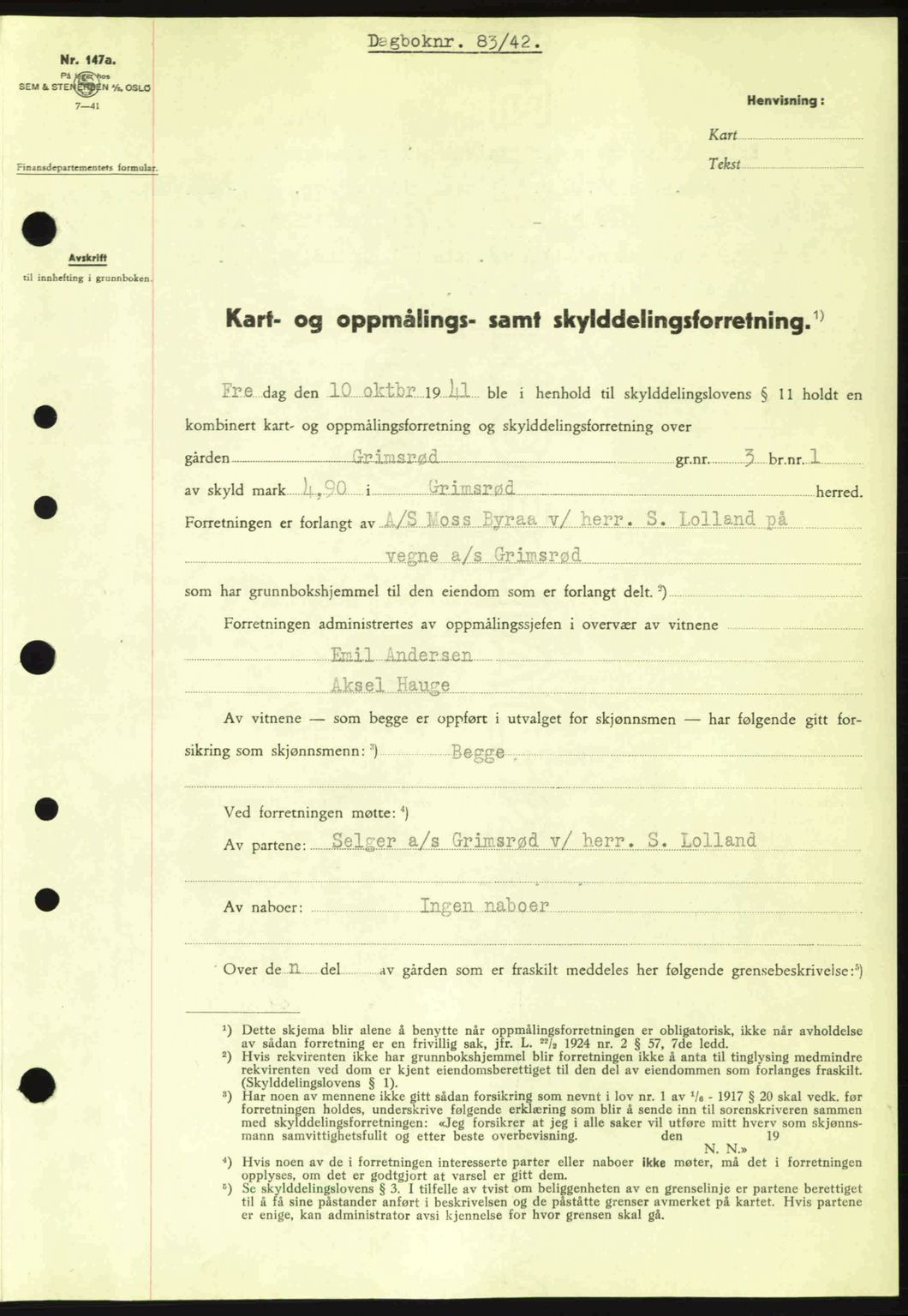 Moss sorenskriveri, SAO/A-10168: Mortgage book no. A9, 1941-1942, Diary no: : 83/1942
