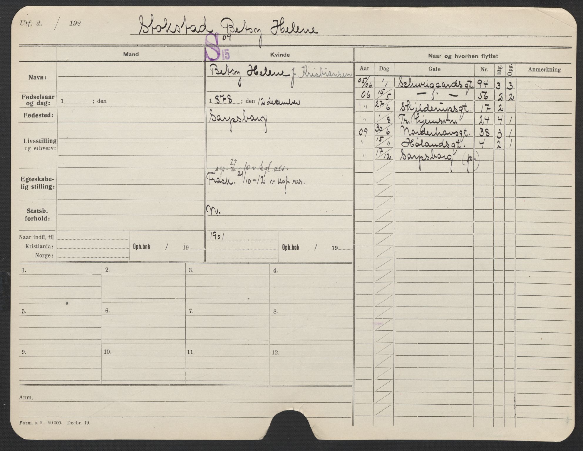 Oslo folkeregister, Registerkort, AV/SAO-A-11715/F/Fa/Fac/L0024: Kvinner, 1906-1914, p. 348a