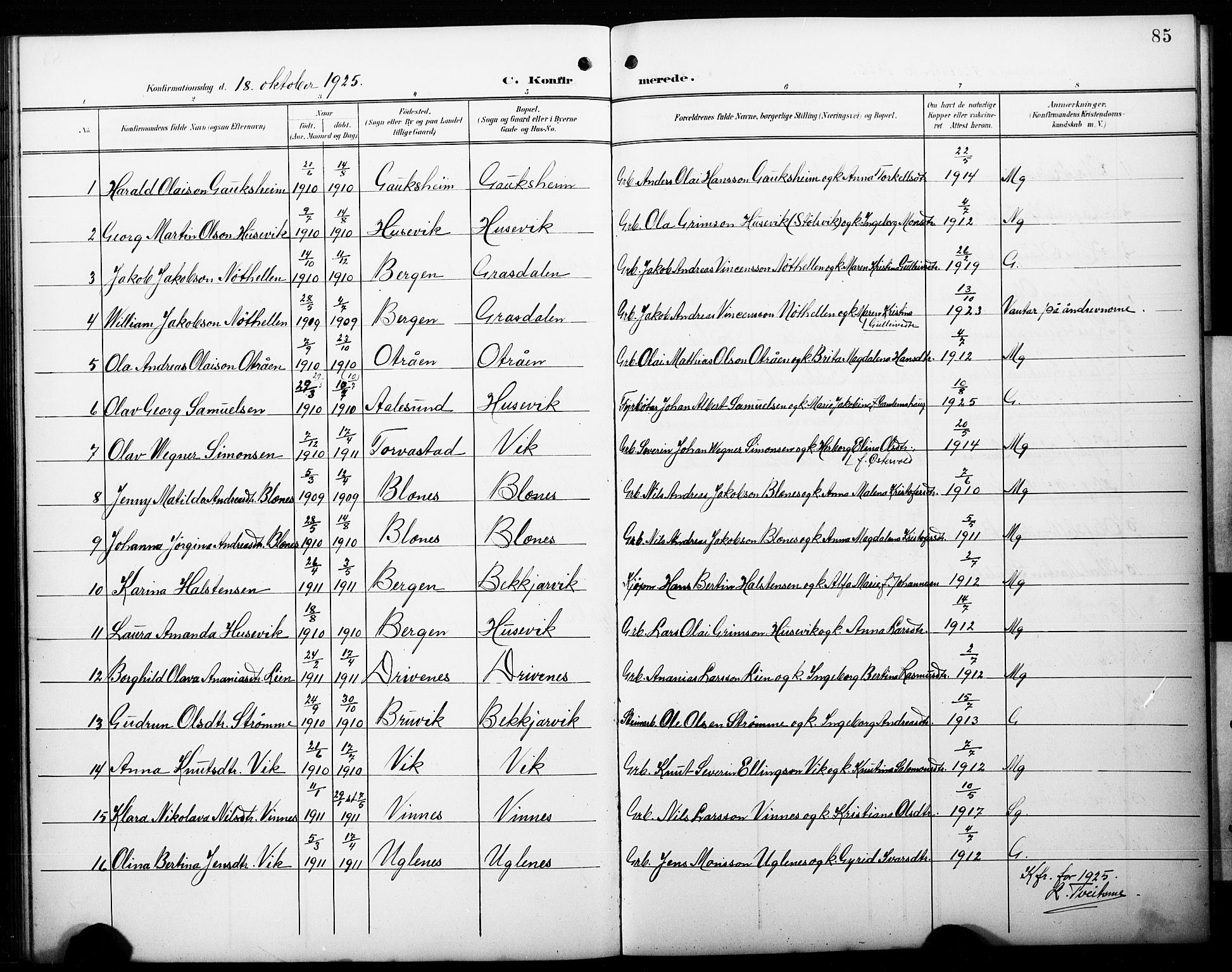 Fitjar sokneprestembete, AV/SAB-A-99926: Parish register (copy) no. C 1, 1900-1928, p. 85