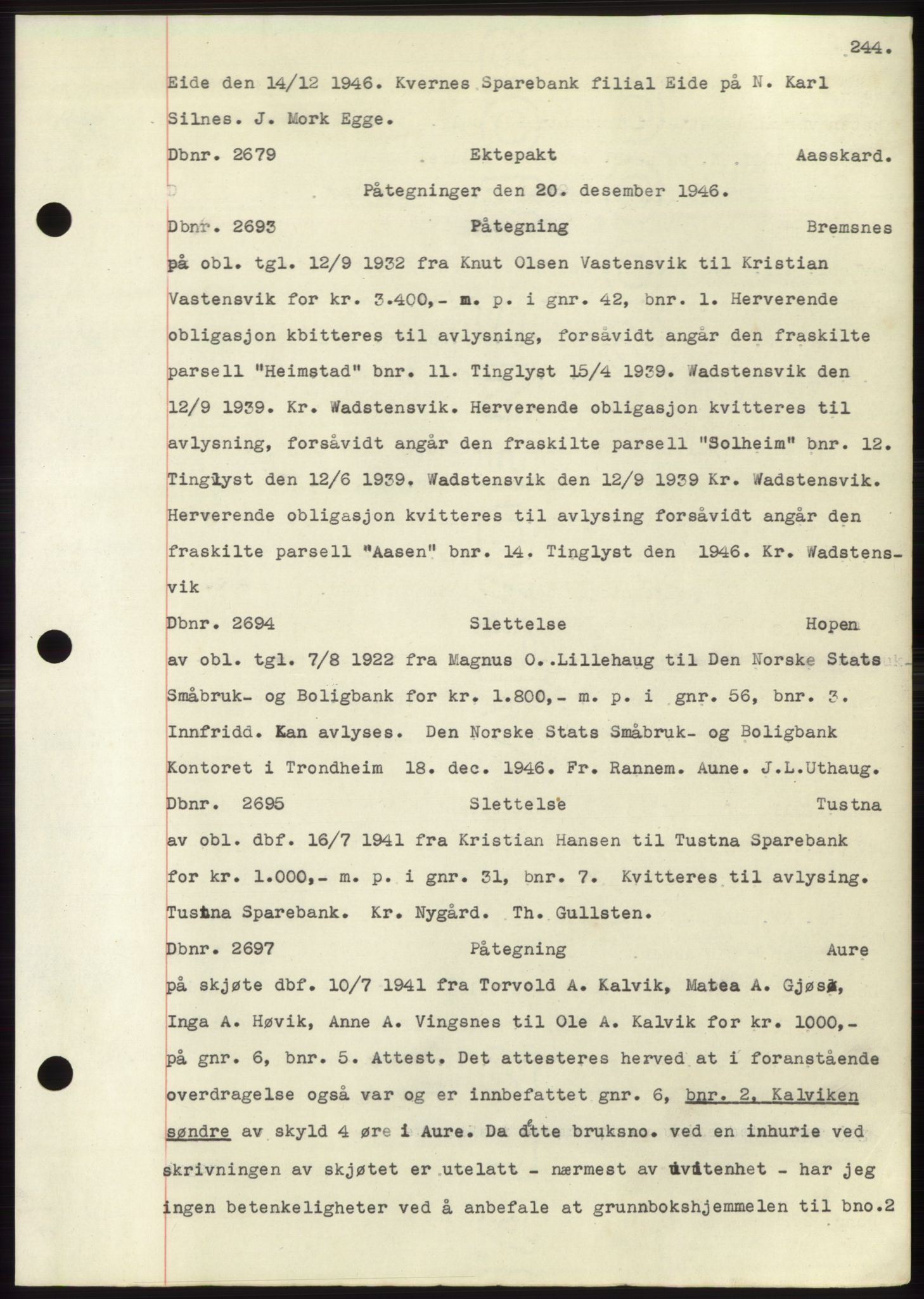 Nordmøre sorenskriveri, SAT/A-4132/1/2/2Ca: Mortgage book no. C82b, 1946-1951, Diary no: : 2679/1946