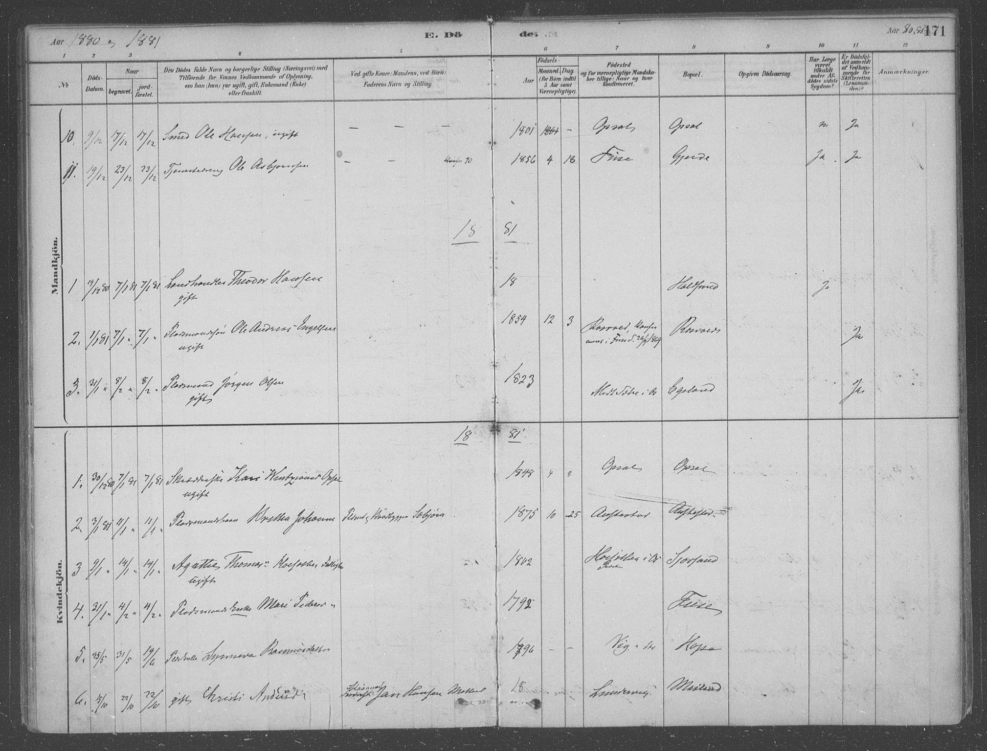 Fusa sokneprestembete, AV/SAB-A-75401/H/Haa: Parish register (official) no. B 1, 1880-1938, p. 171