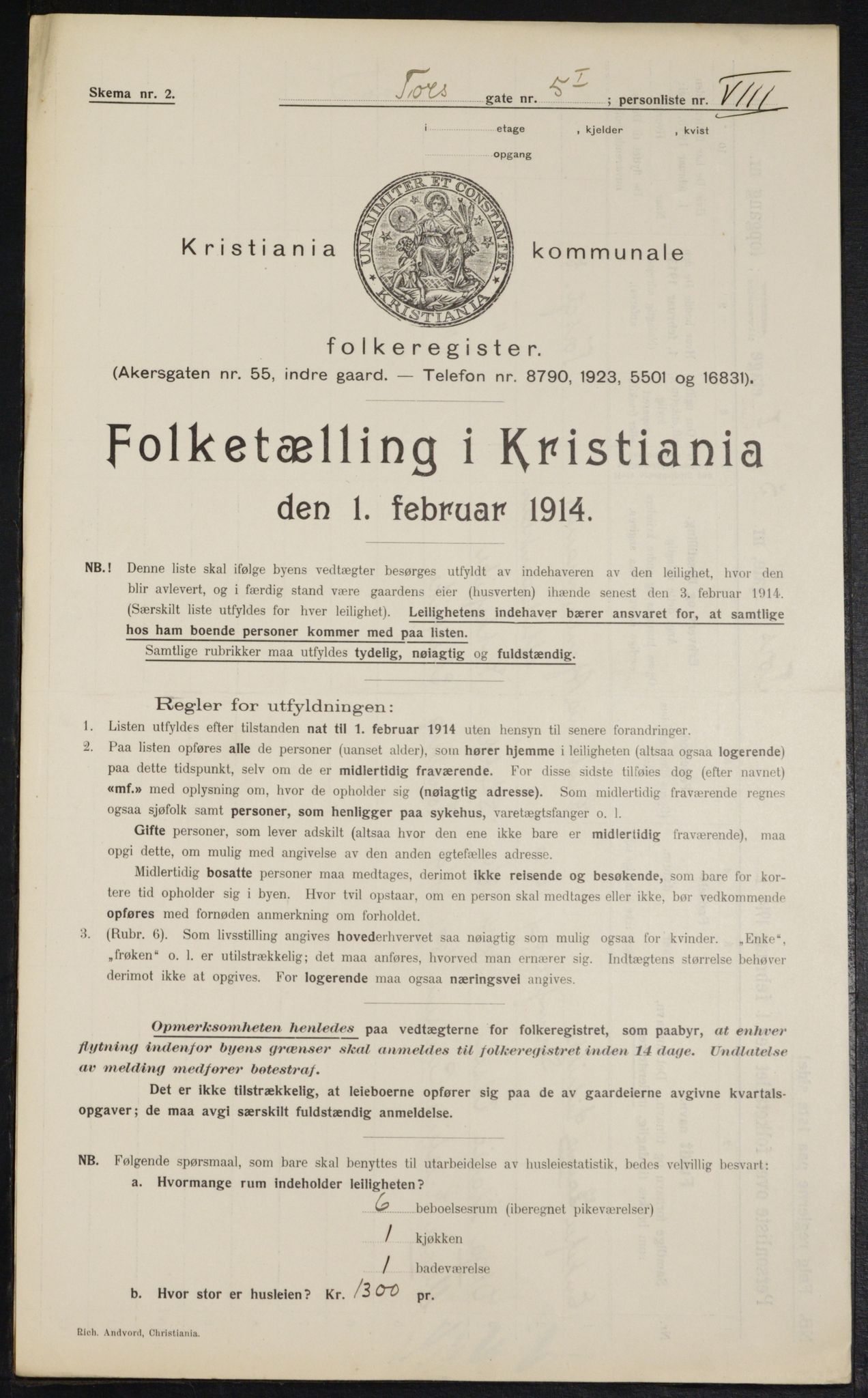 OBA, Municipal Census 1914 for Kristiania, 1914, p. 115243