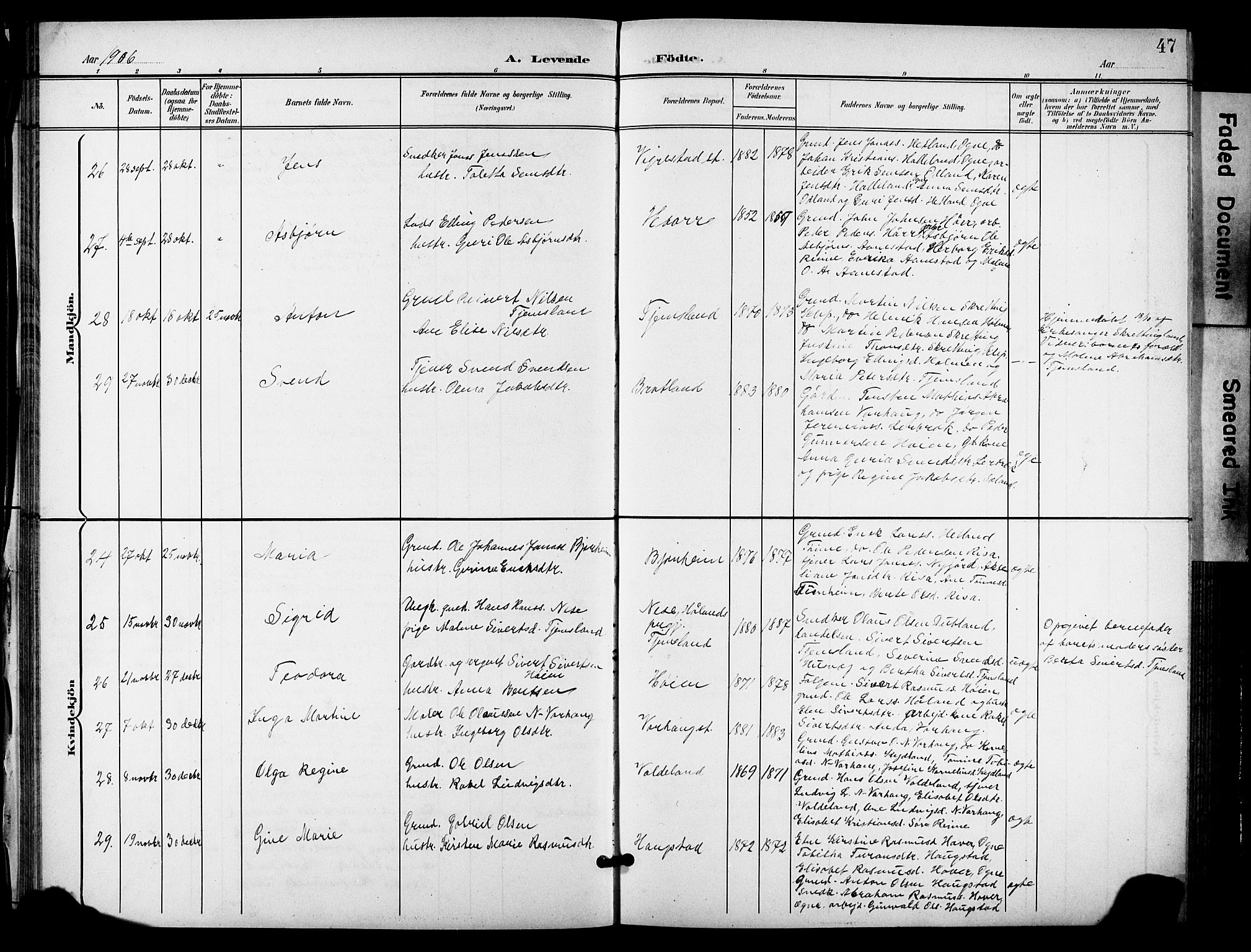 Hå sokneprestkontor, AV/SAST-A-101801/001/30BB/L0006: Parish register (copy) no. B 6, 1900-1924, p. 47