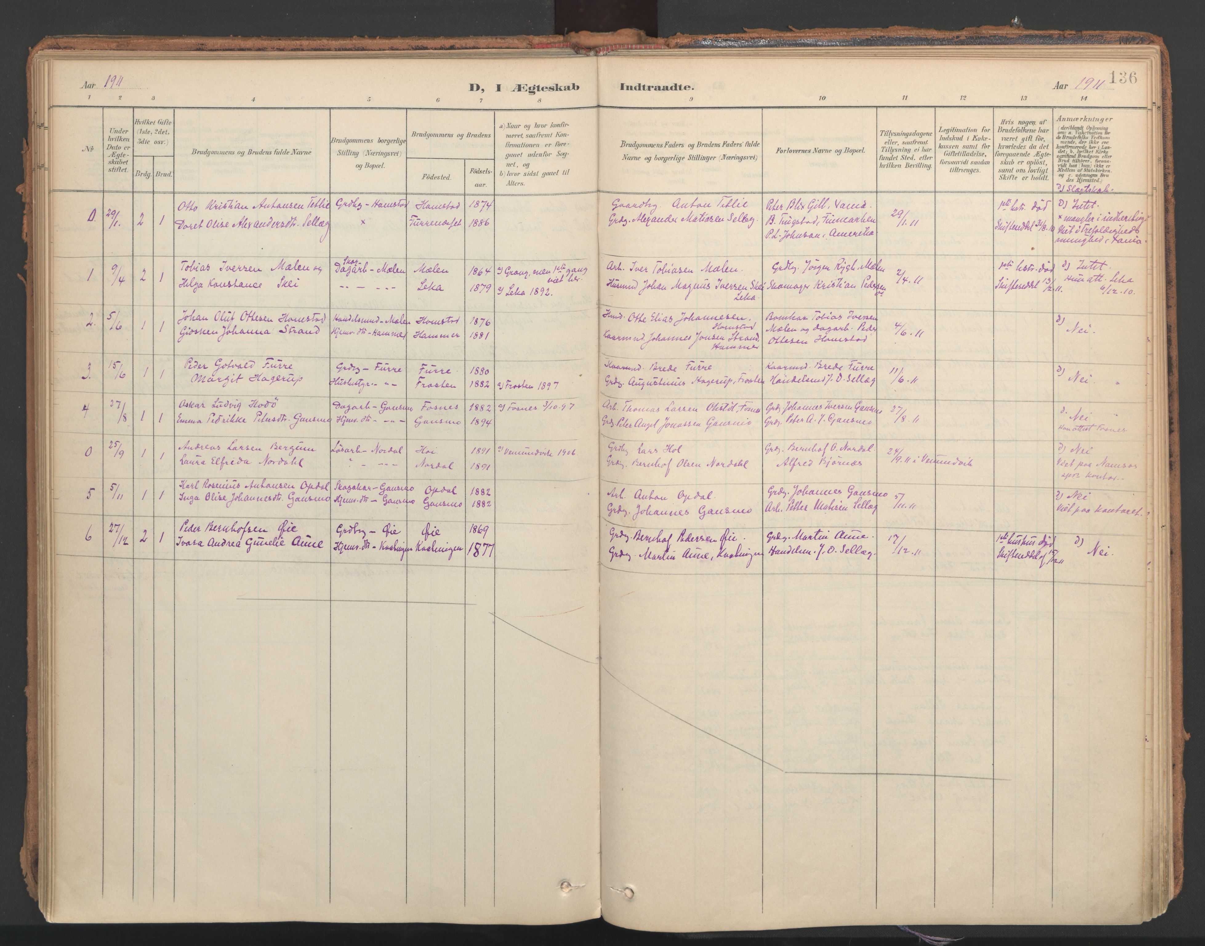 Ministerialprotokoller, klokkerbøker og fødselsregistre - Nord-Trøndelag, AV/SAT-A-1458/766/L0564: Parish register (official) no. 767A02, 1900-1932, p. 136