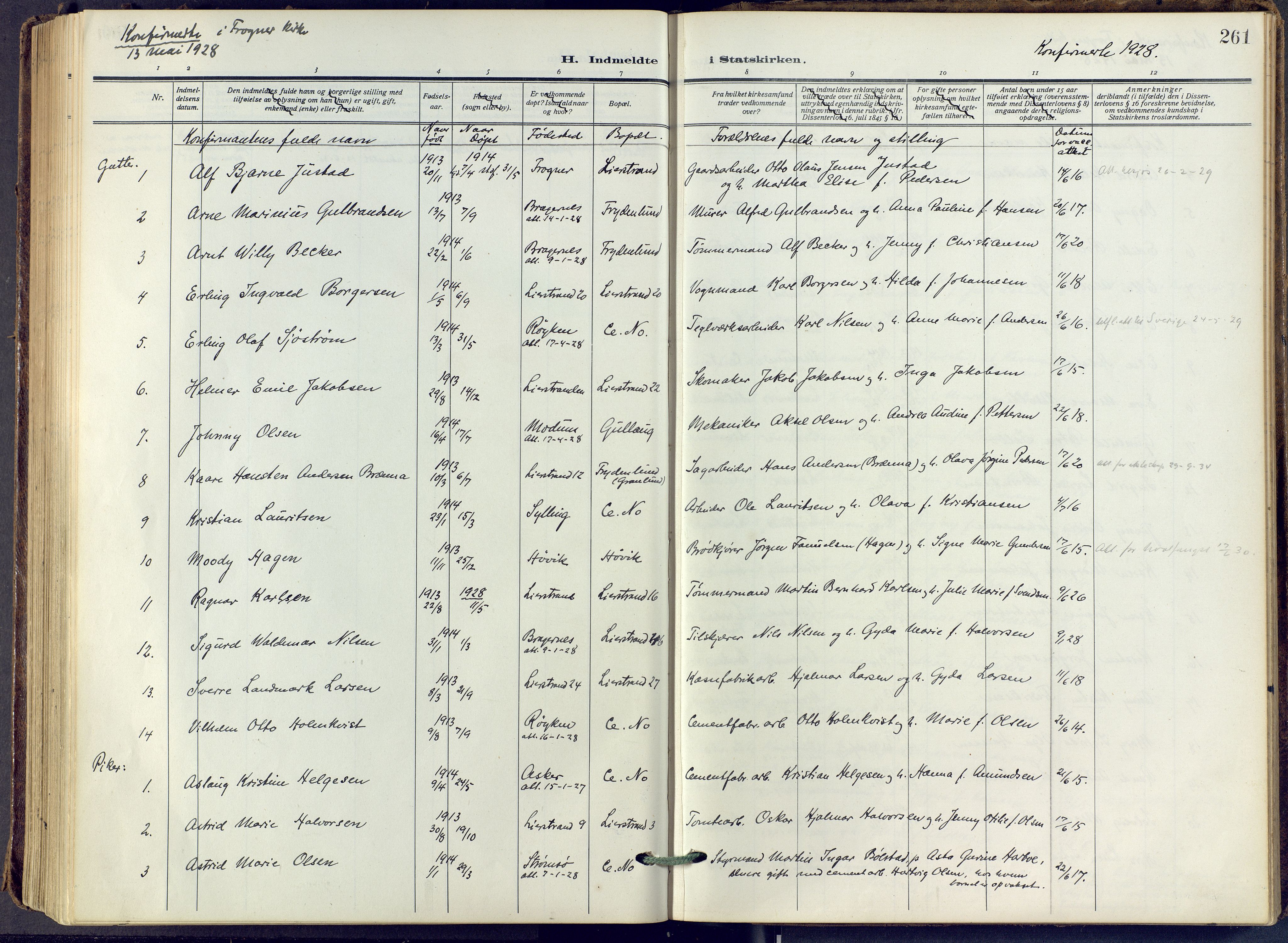 Lier kirkebøker, SAKO/A-230/F/Fa/L0019: Parish register (official) no. I 19, 1918-1928, p. 261