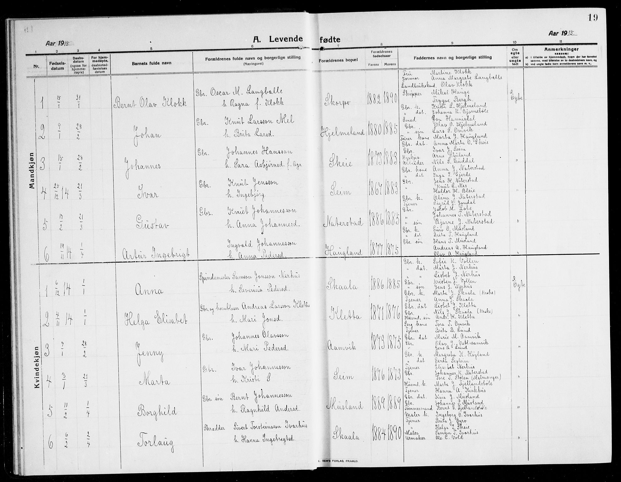 Kvinnherad sokneprestembete, SAB/A-76401/H/Hab: Parish register (copy) no. A 3, 1911-1945, p. 19