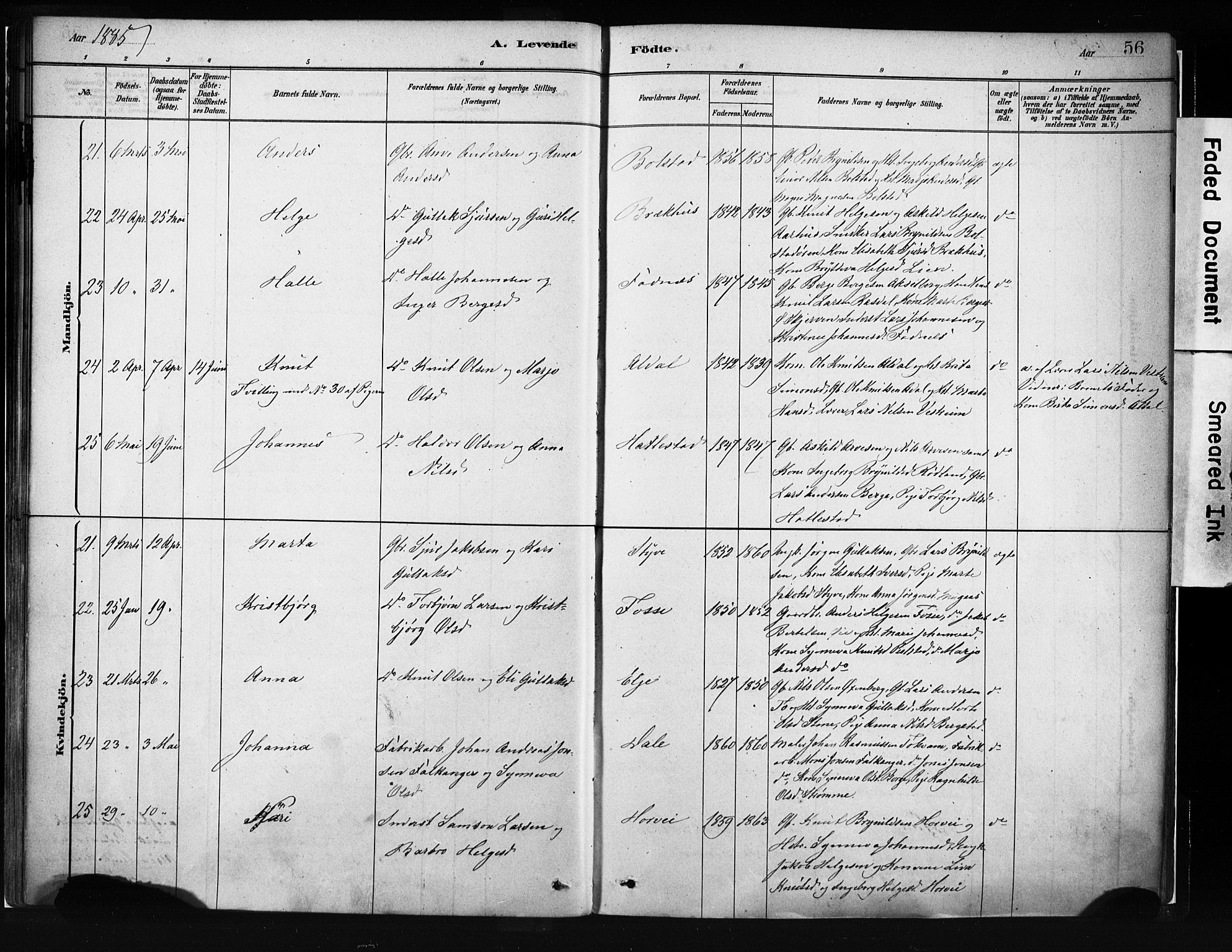 Evanger sokneprestembete, AV/SAB-A-99924: Parish register (official) no. A 1, 1877-1899, p. 56