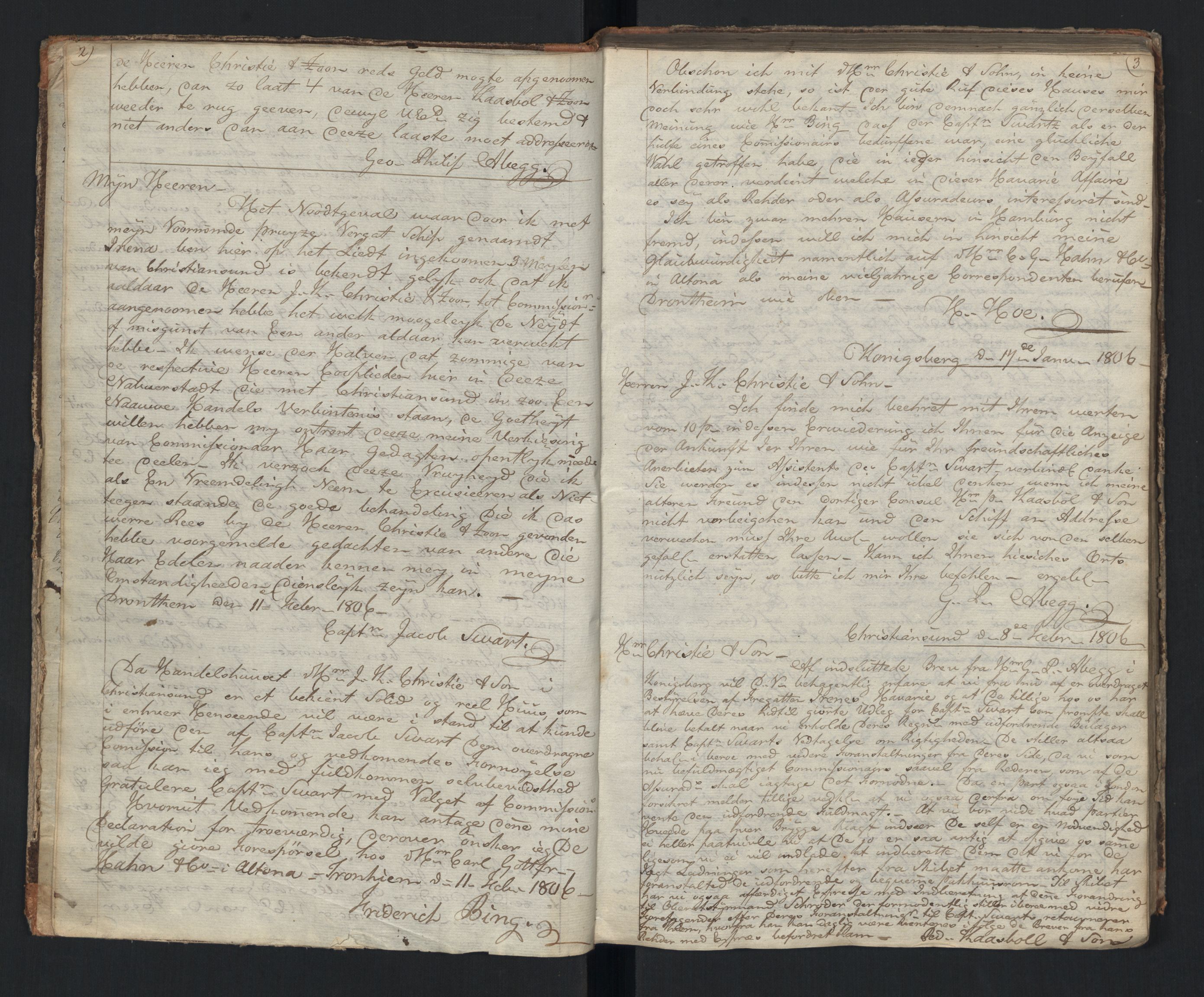 Hoë, Herman & Co, SAT/PA-0280/11/L0043: Kopibok for bl.a. brev til skippere i kapertiden, 1806-1825, p. 2-3