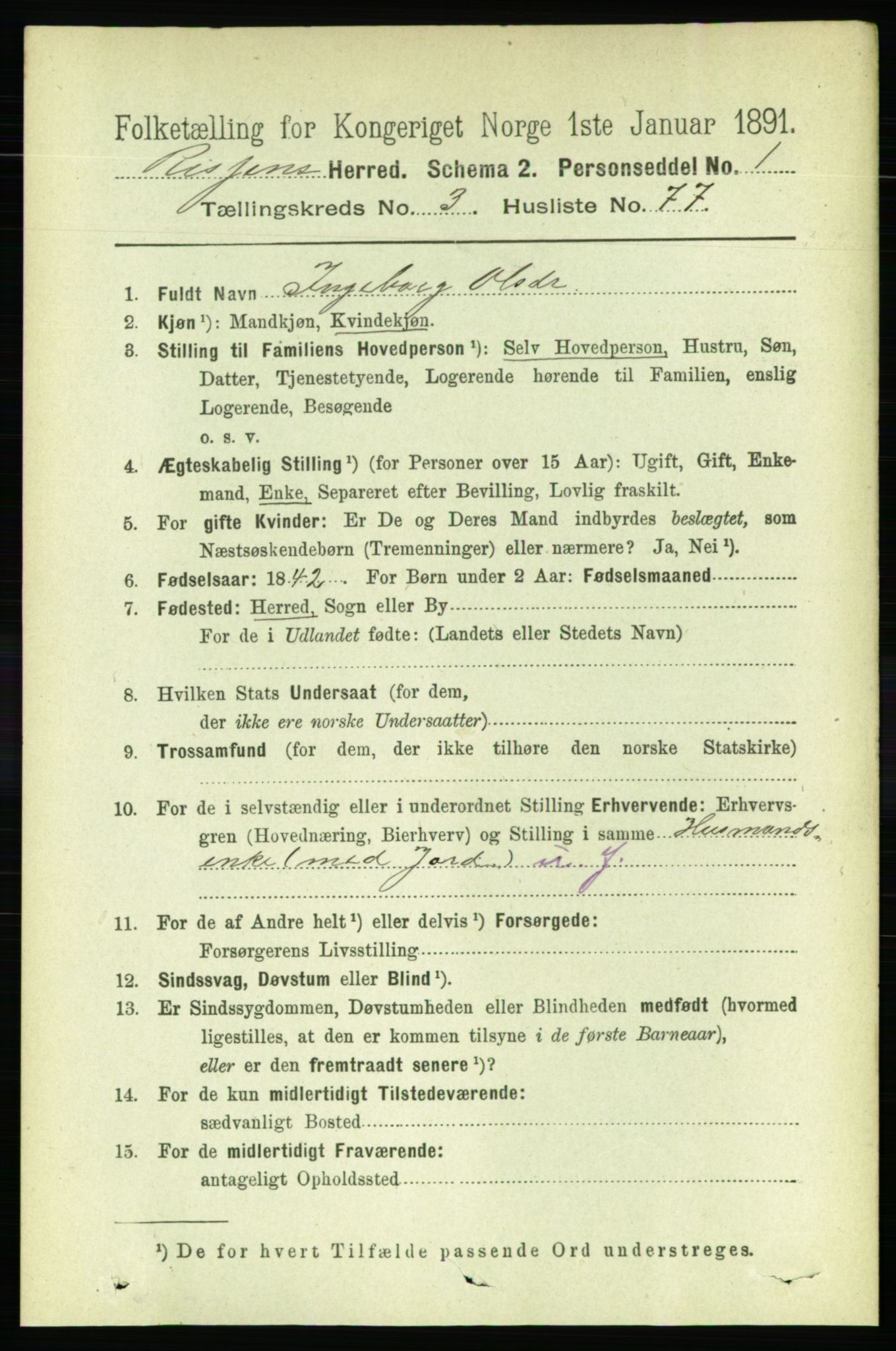 RA, 1891 census for 1624 Rissa, 1891, p. 2063