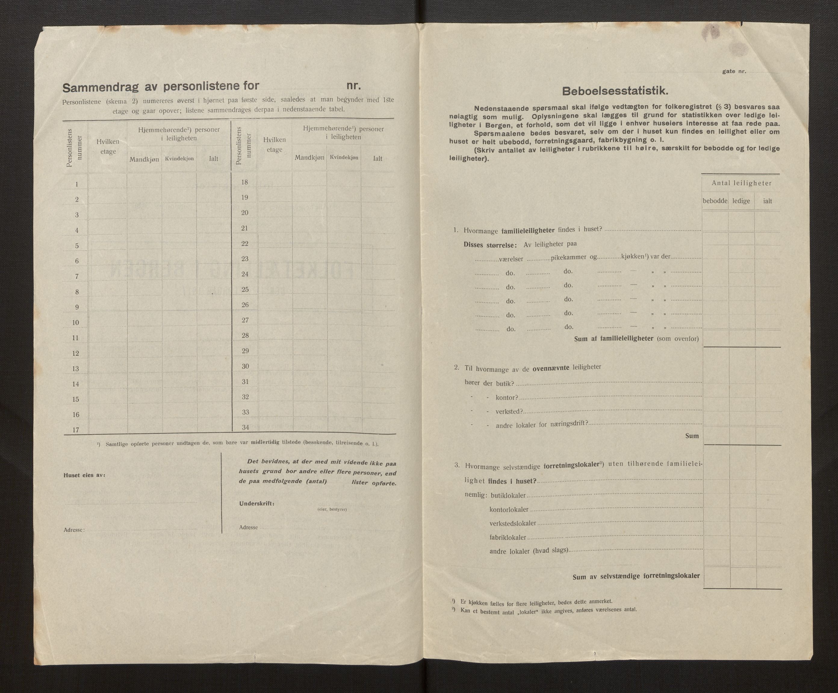 SAB, Municipal Census 1917 for Bergen, 1917, p. 5436