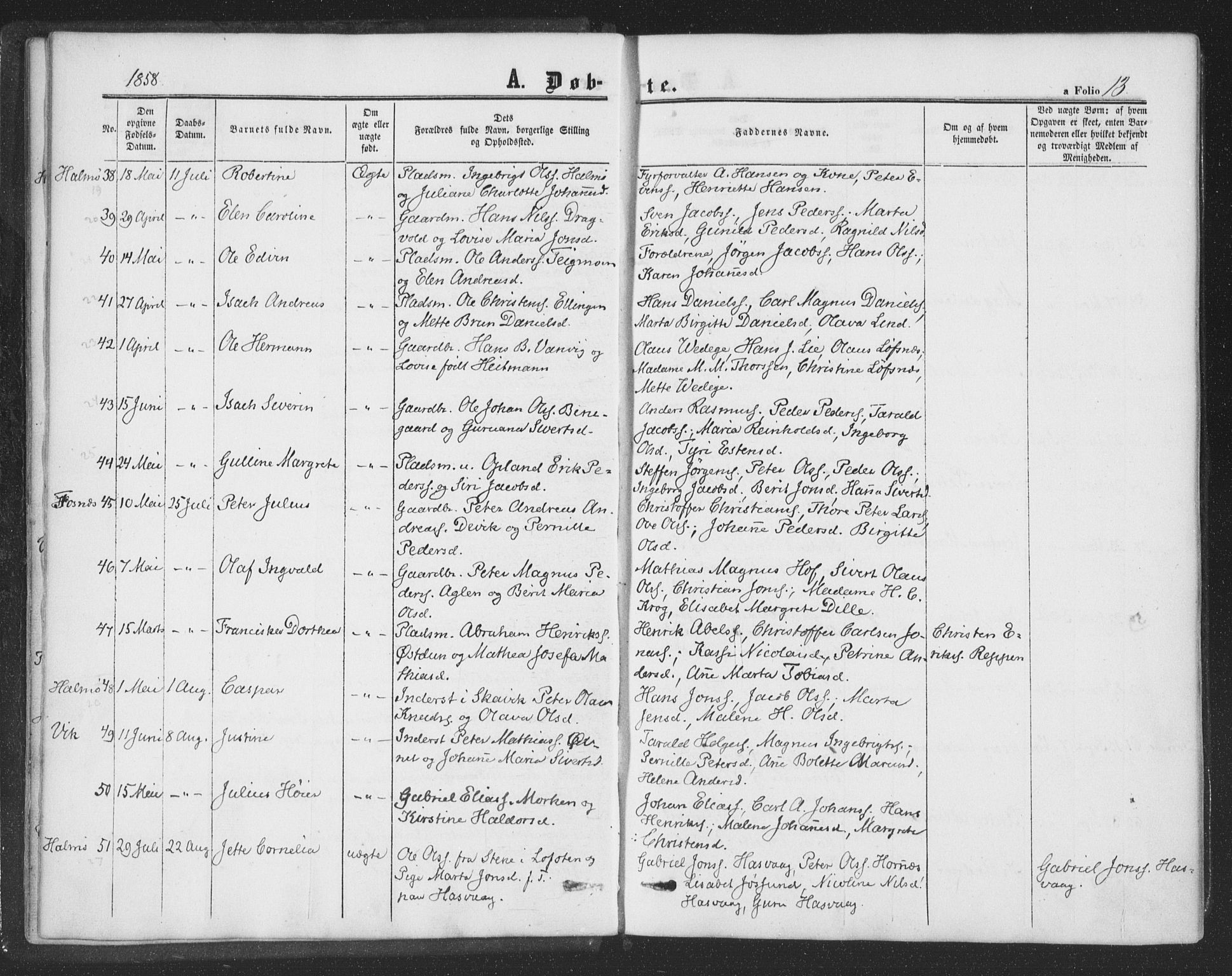 Ministerialprotokoller, klokkerbøker og fødselsregistre - Nord-Trøndelag, AV/SAT-A-1458/773/L0615: Parish register (official) no. 773A06, 1857-1870, p. 13