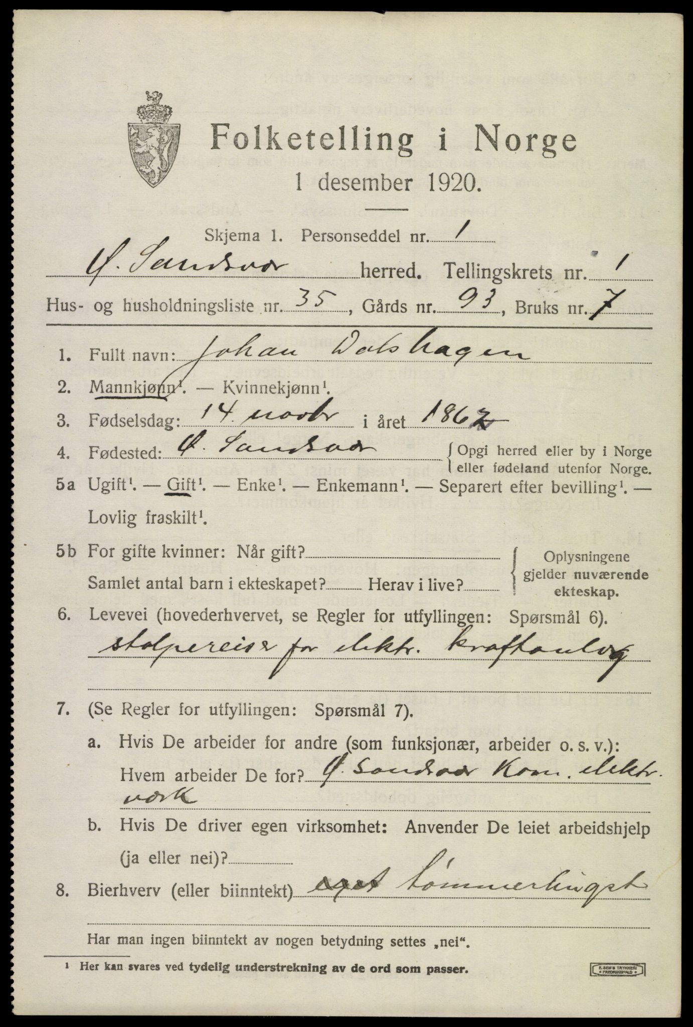 SAKO, 1920 census for Øvre Sandsvær, 1920, p. 1356