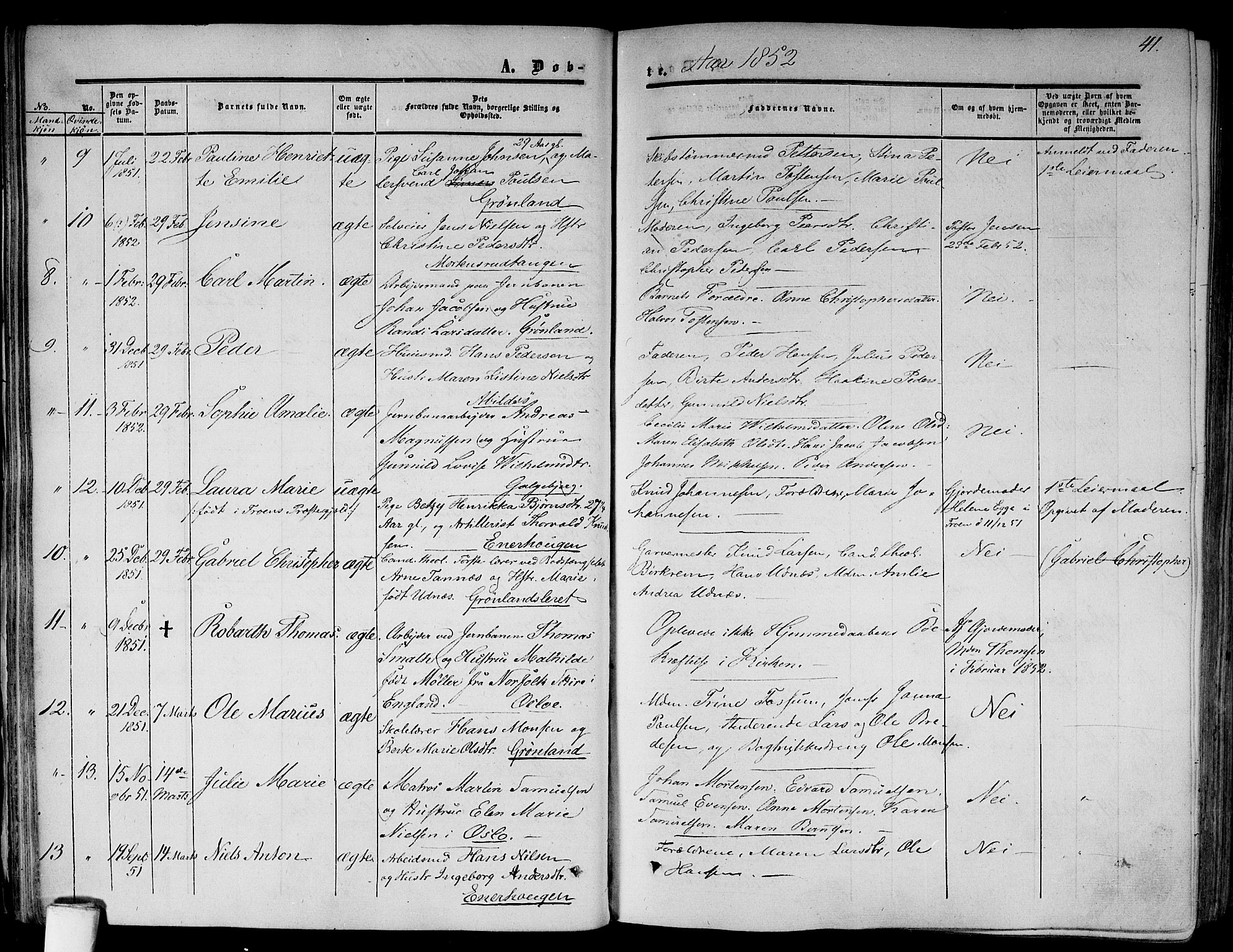 Gamlebyen prestekontor Kirkebøker, SAO/A-10884/F/Fa/L0004: Parish register (official) no. 4, 1850-1857, p. 41