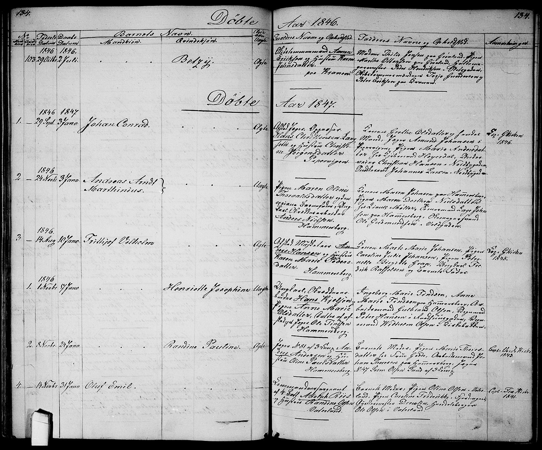 Garnisonsmenigheten Kirkebøker, AV/SAO-A-10846/G/Ga/L0005: Parish register (copy) no. 5, 1841-1860, p. 134