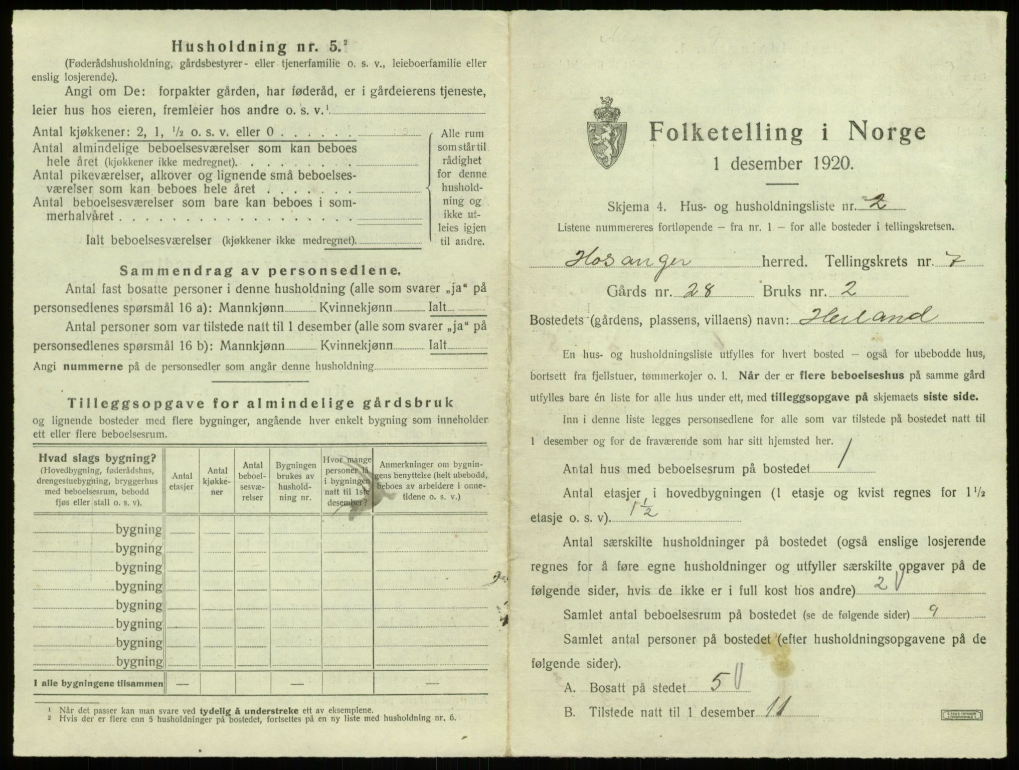 SAB, 1920 census for Hosanger, 1920, p. 385