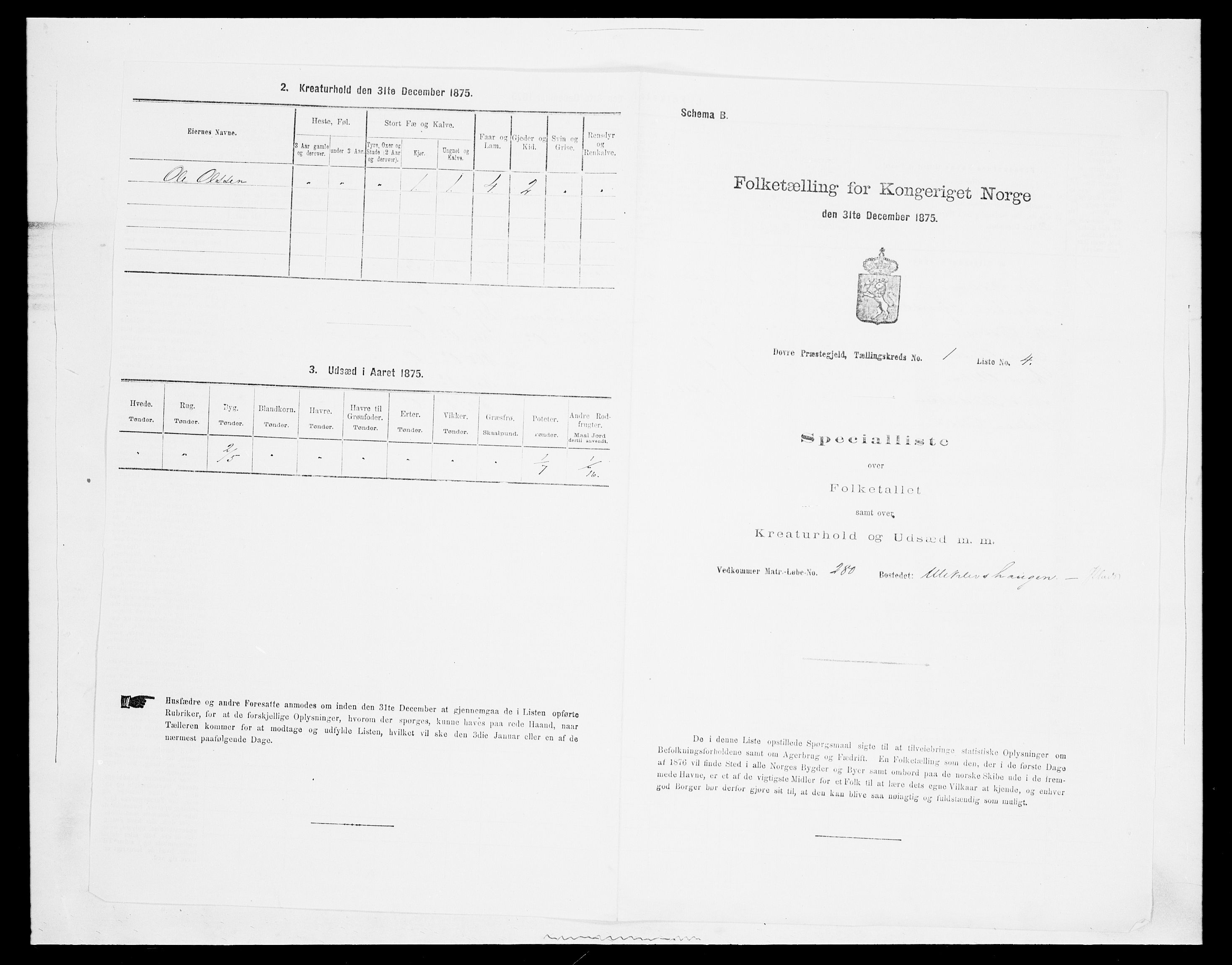 SAH, 1875 census for 0511P Dovre, 1875, p. 61