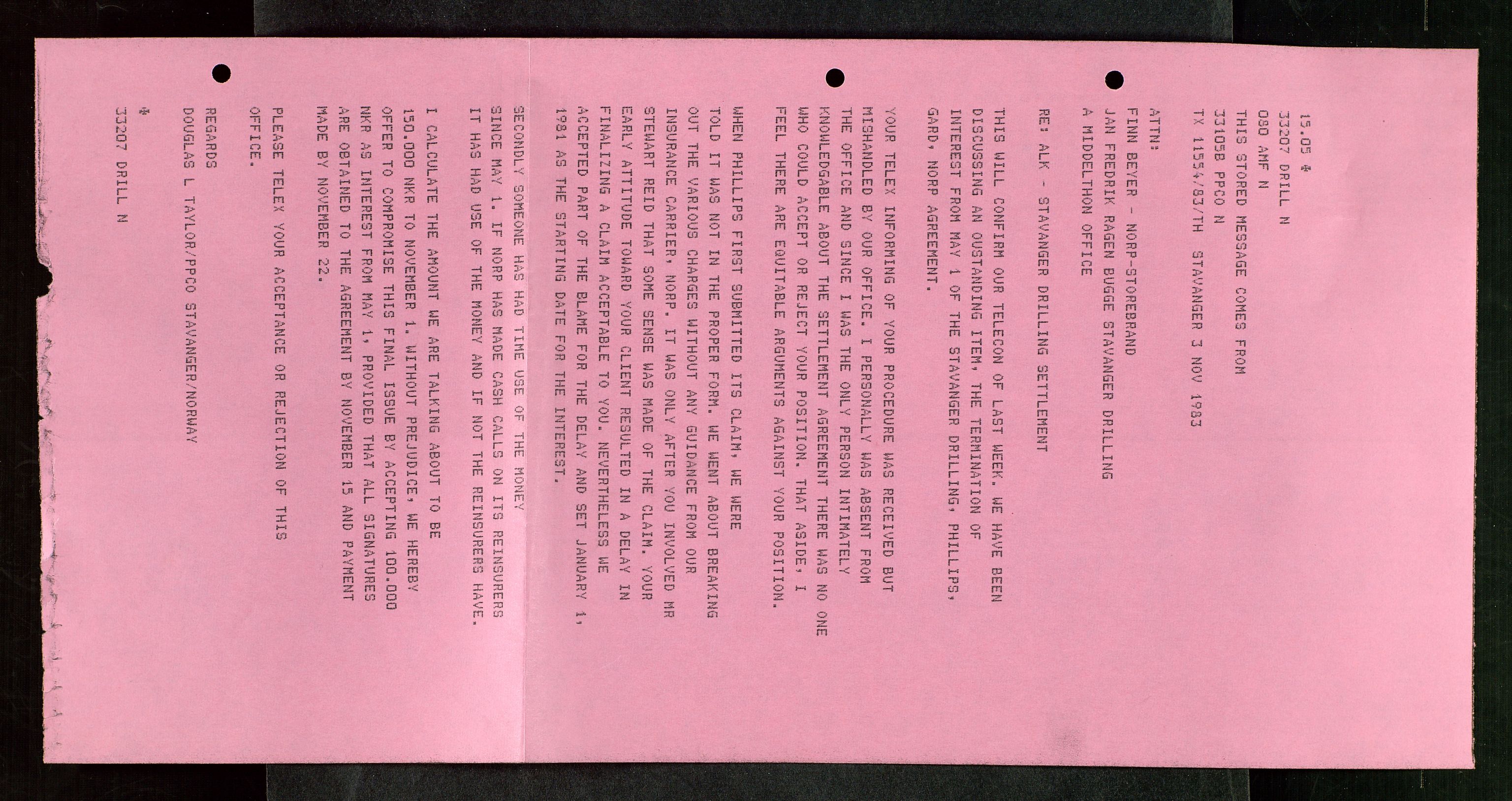 Pa 1503 - Stavanger Drilling AS, AV/SAST-A-101906/Da/L0017: Alexander L. Kielland - Saks- og korrespondansearkiv, 1981-1984, p. 175