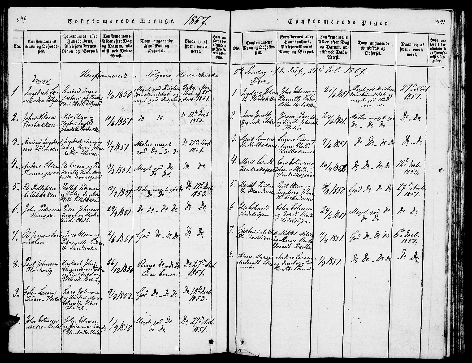 Tolga prestekontor, AV/SAH-PREST-062/L/L0001: Parish register (copy) no. 1, 1814-1877, p. 540-541