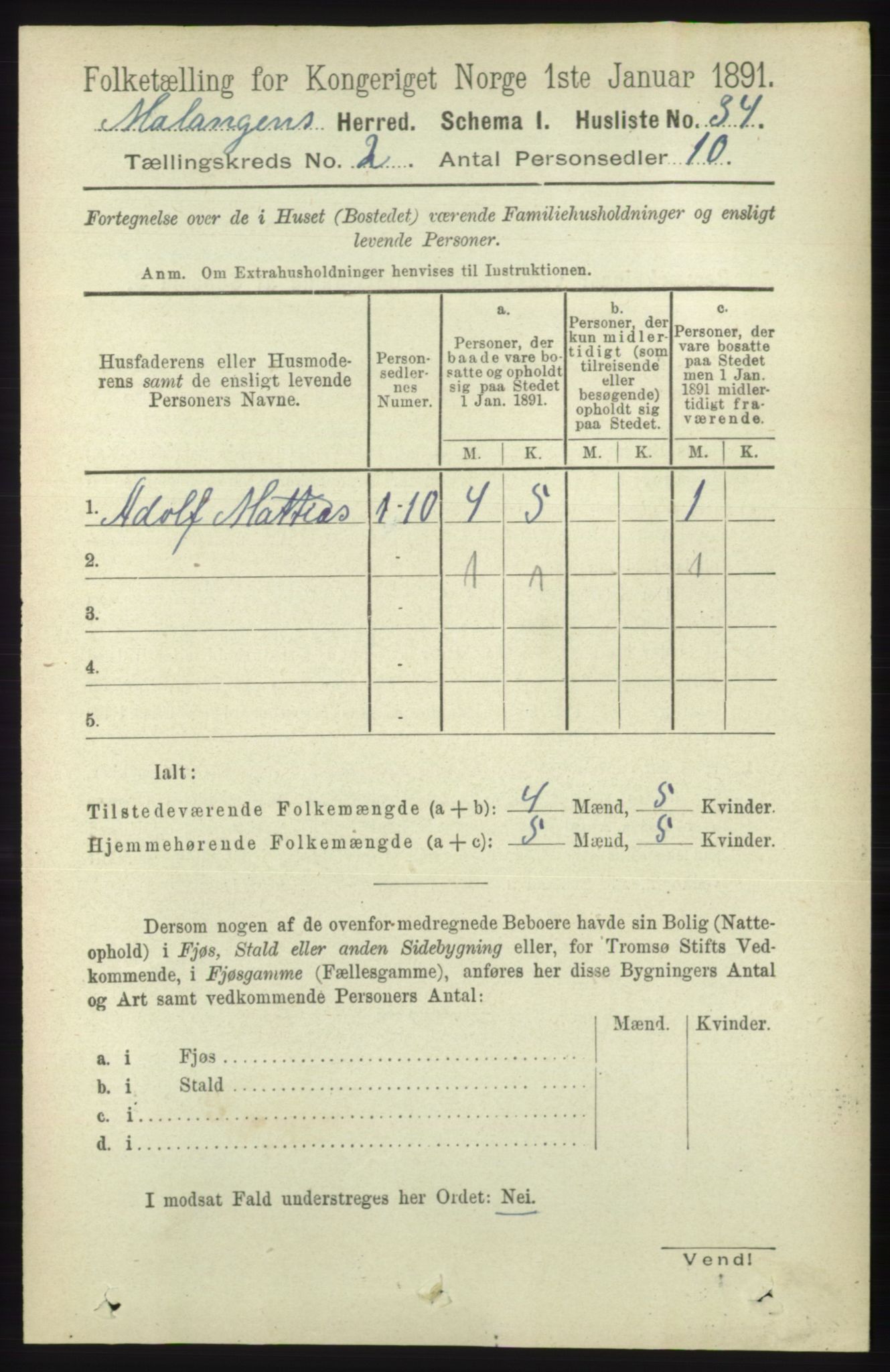 RA, 1891 census for 1932 Malangen, 1891, p. 440