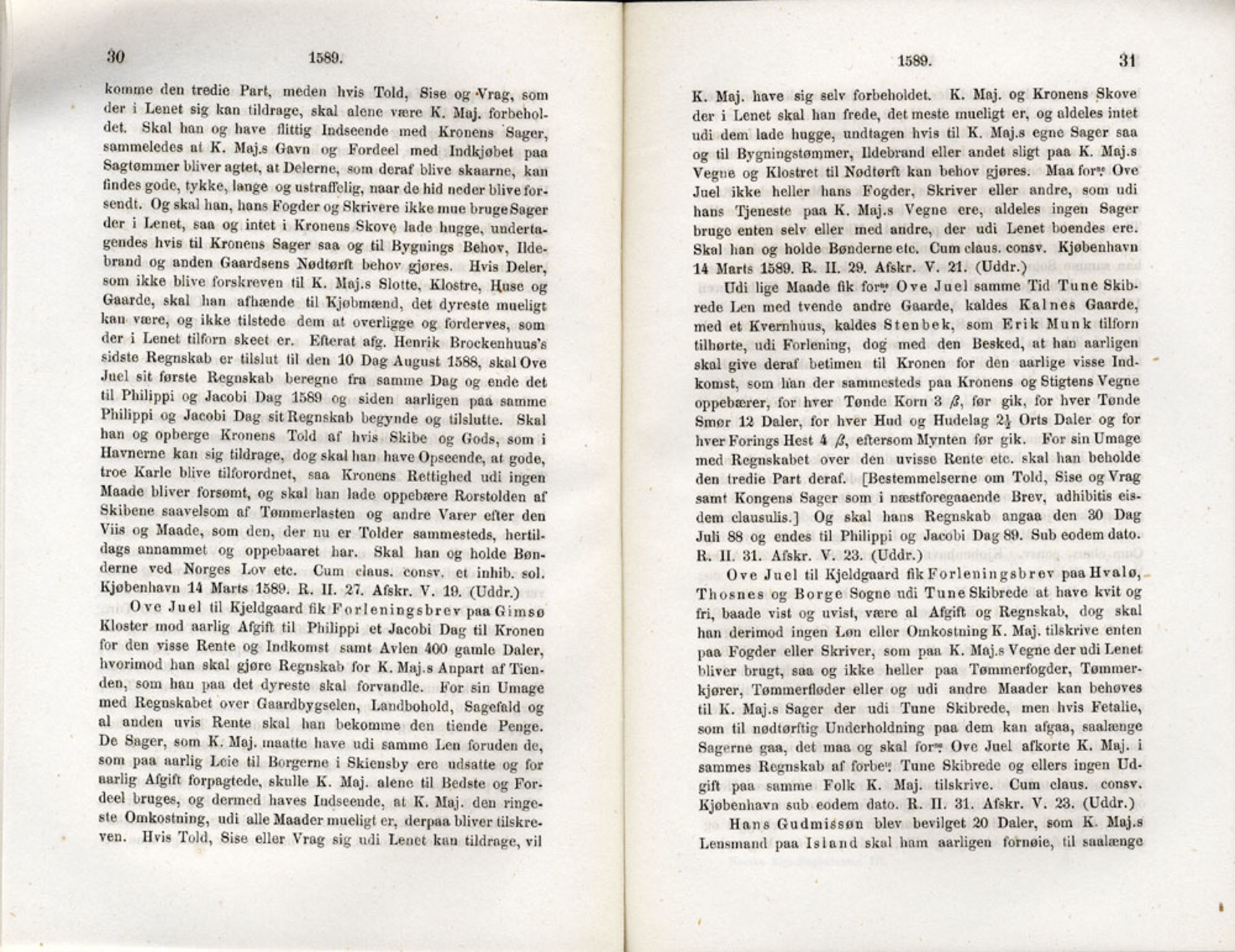 Publikasjoner utgitt av Det Norske Historiske Kildeskriftfond, PUBL/-/-/-: Norske Rigs-Registranter, bind 3, 1588-1602, p. 30-31