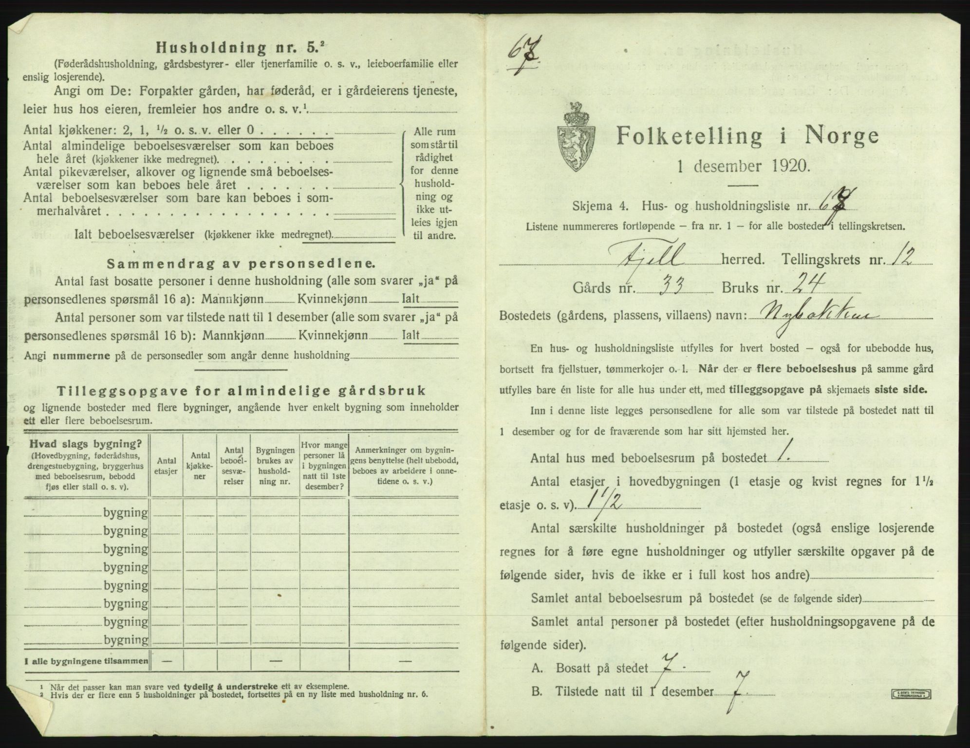 SAB, 1920 census for Fjell, 1920, p. 1462