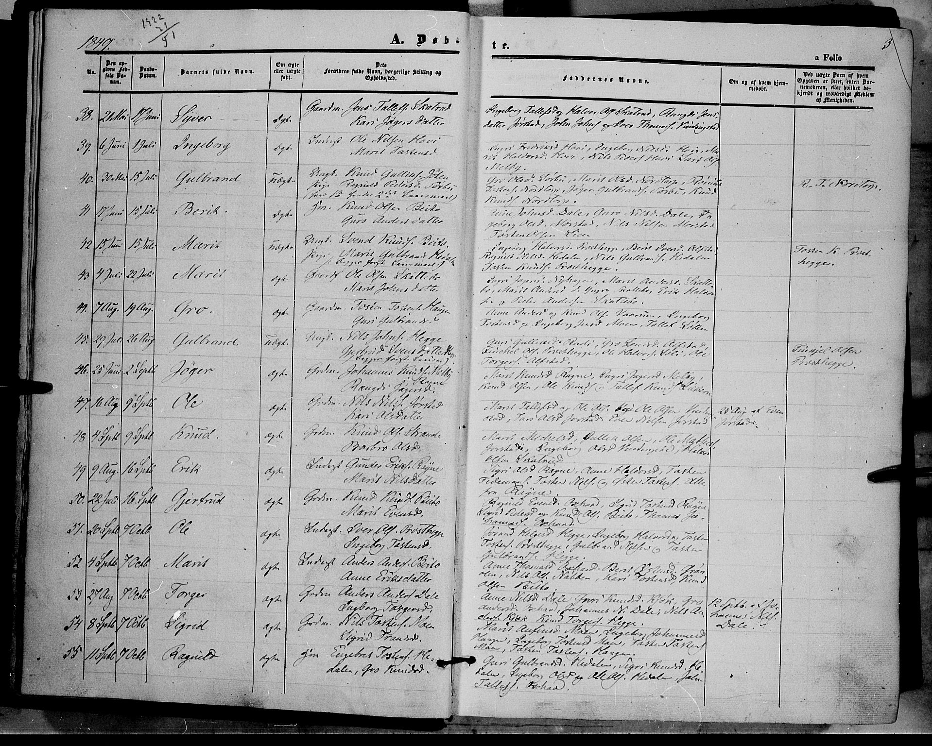 Øystre Slidre prestekontor, SAH/PREST-138/H/Ha/Haa/L0001: Parish register (official) no. 1, 1849-1874, p. 3