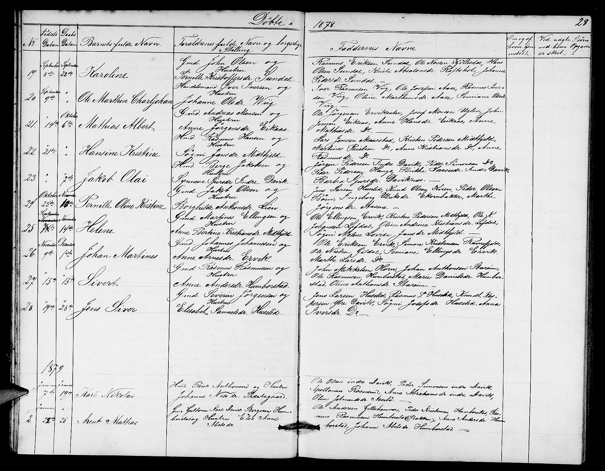 Davik sokneprestembete, AV/SAB-A-79701/H/Hab/Haba/L0001: Parish register (copy) no. A 1, 1866-1889, p. 28