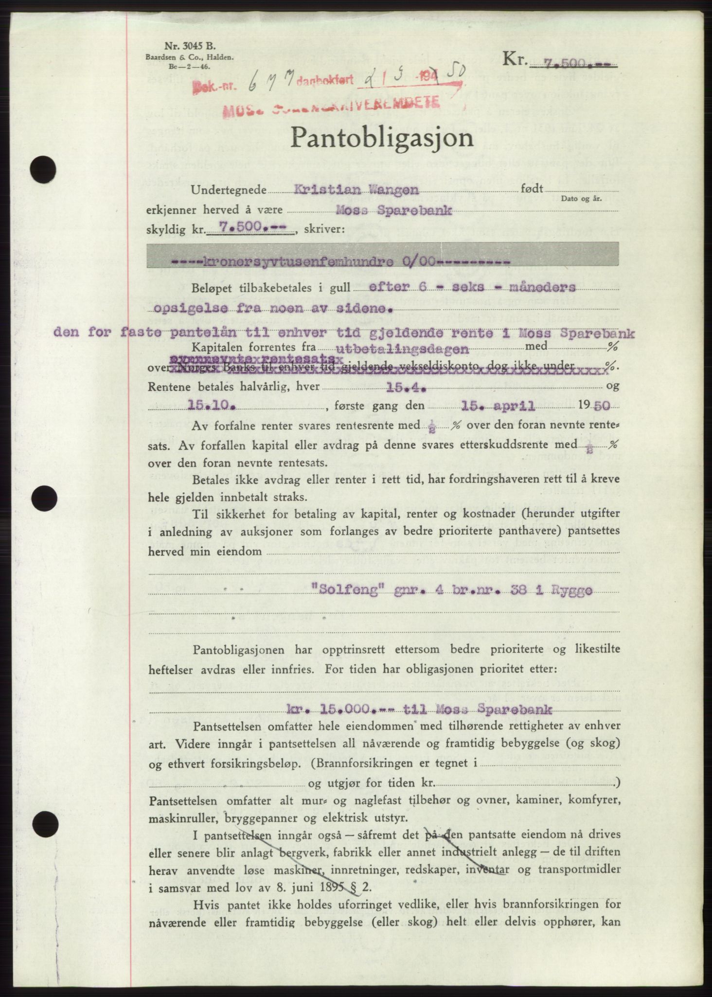 Moss sorenskriveri, SAO/A-10168: Mortgage book no. B23, 1949-1950, Diary no: : 677/1950
