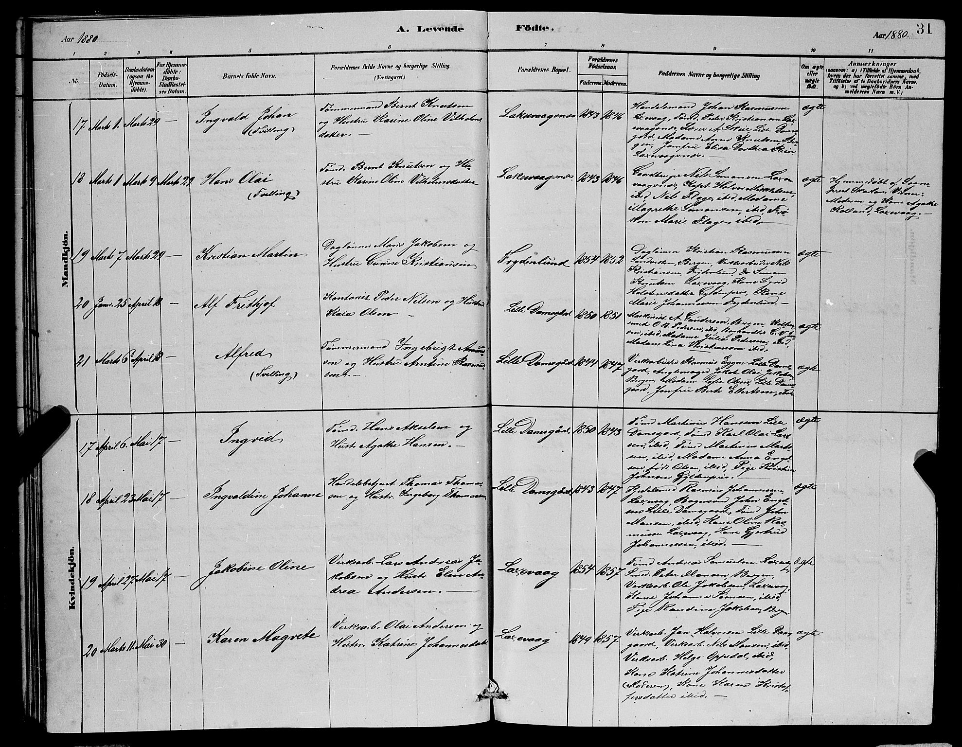 Laksevåg Sokneprestembete, SAB/A-76501/H/Ha/Hab/Haba/L0002: Parish register (copy) no. A 2, 1877-1887, p. 31