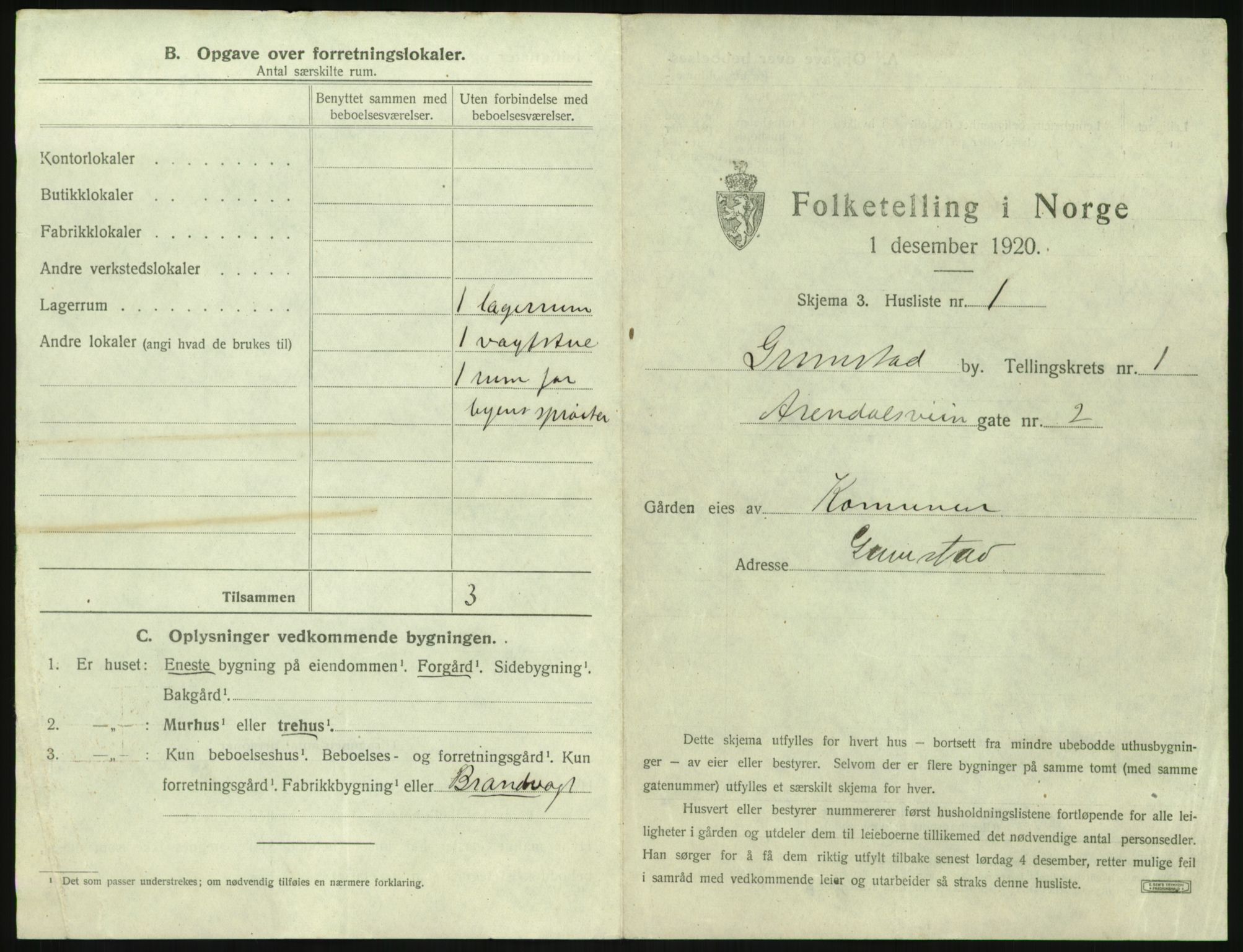 SAK, 1920 census for Grimstad, 1920, p. 25