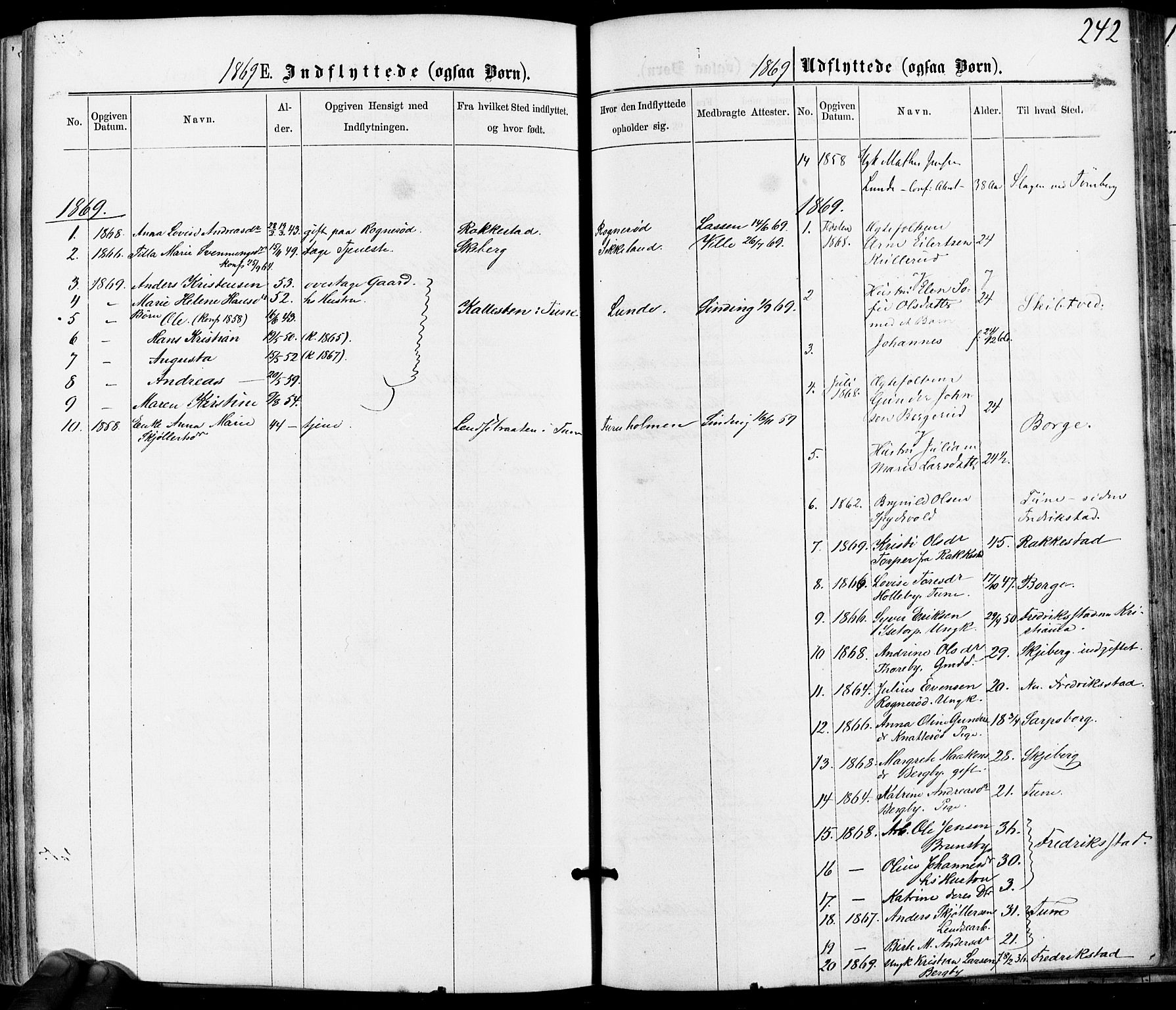 Varteig prestekontor Kirkebøker, SAO/A-10447a/F/Fa/L0001: Parish register (official) no. 1, 1861-1877, p. 242