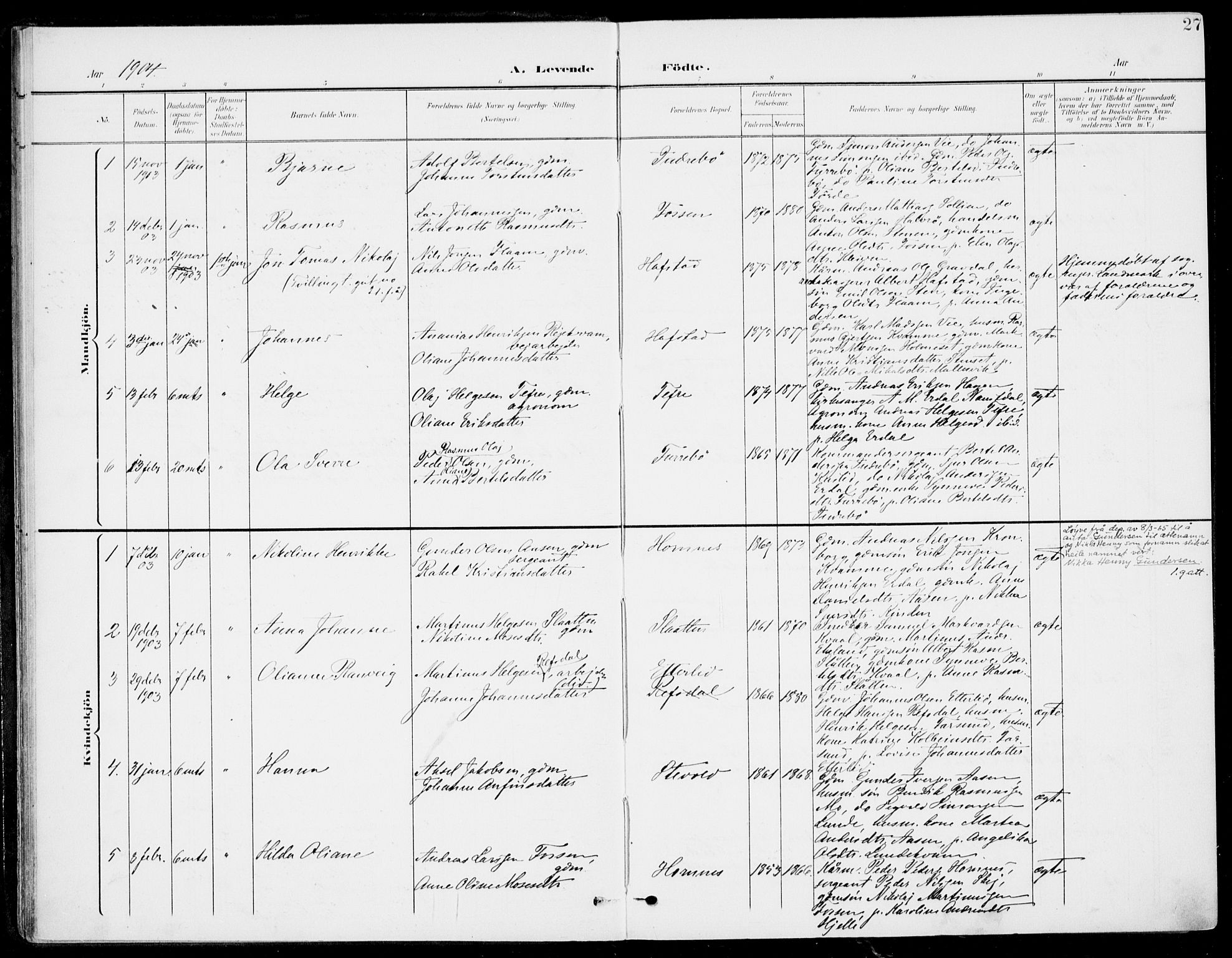 Førde sokneprestembete, AV/SAB-A-79901/H/Haa/Haab/L0002: Parish register (official) no. B  2, 1899-1920, p. 27