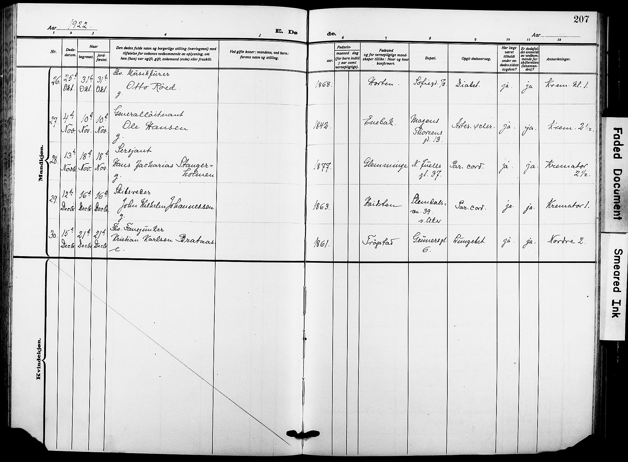 Garnisonsmenigheten Kirkebøker, AV/SAO-A-10846/F/Fa/L0016: Parish register (official) no. 16, 1922-1930, p. 207