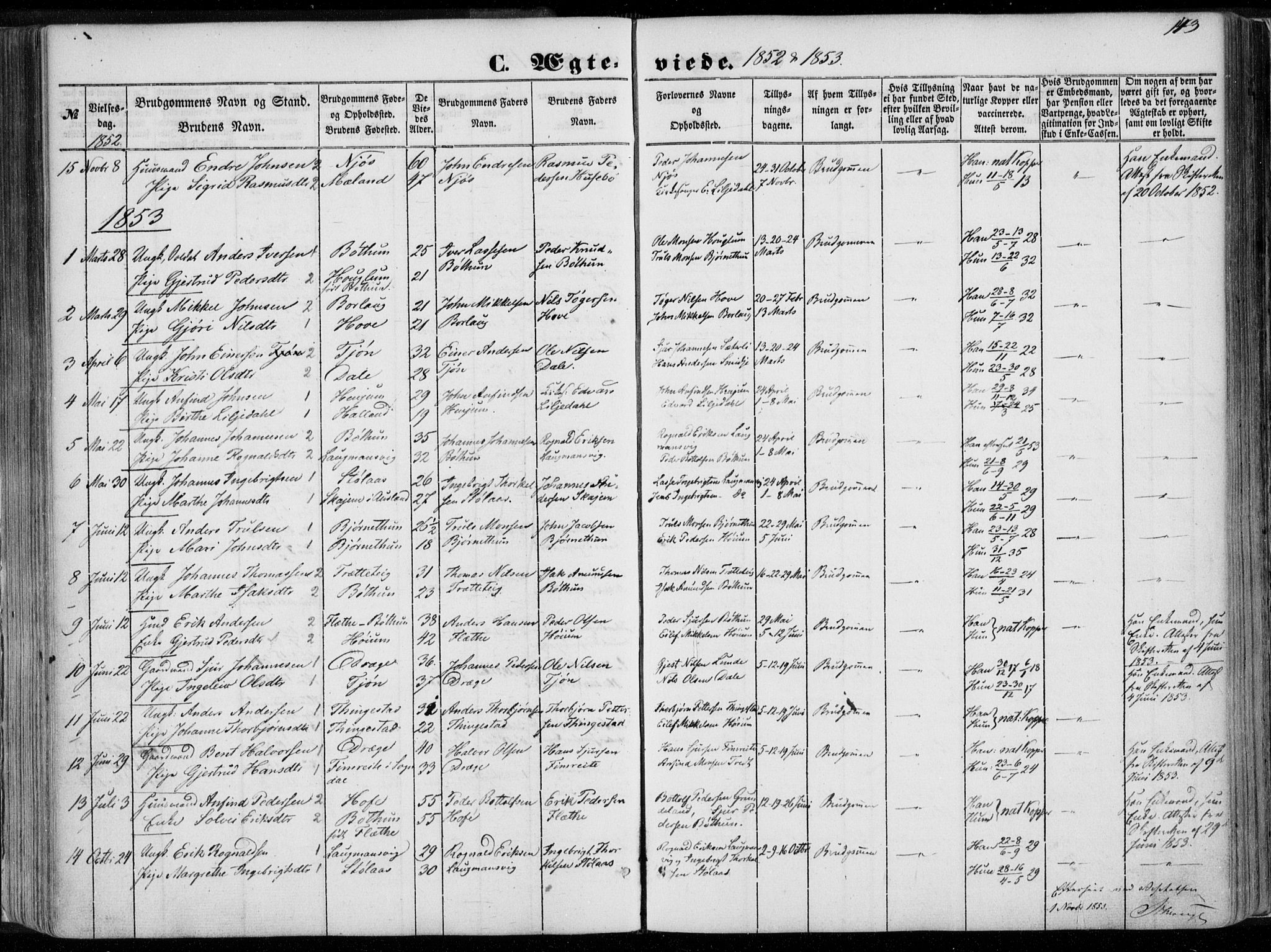 Leikanger sokneprestembete, AV/SAB-A-81001/H/Haa/Haaa/L0008: Parish register (official) no. A 8, 1852-1868, p. 143