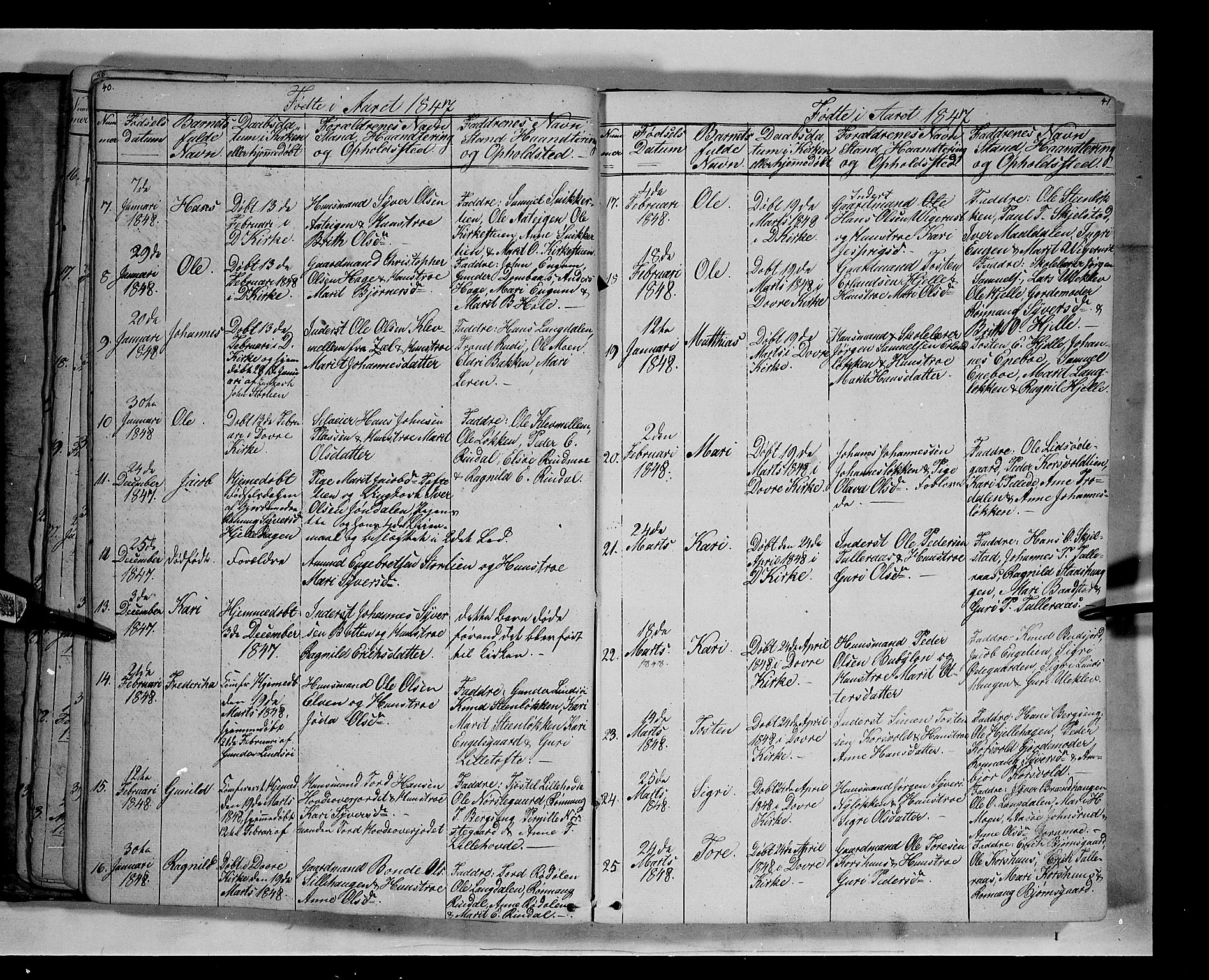 Lesja prestekontor, AV/SAH-PREST-068/H/Ha/Hab/L0003: Parish register (copy) no. 3, 1842-1862, p. 40-41