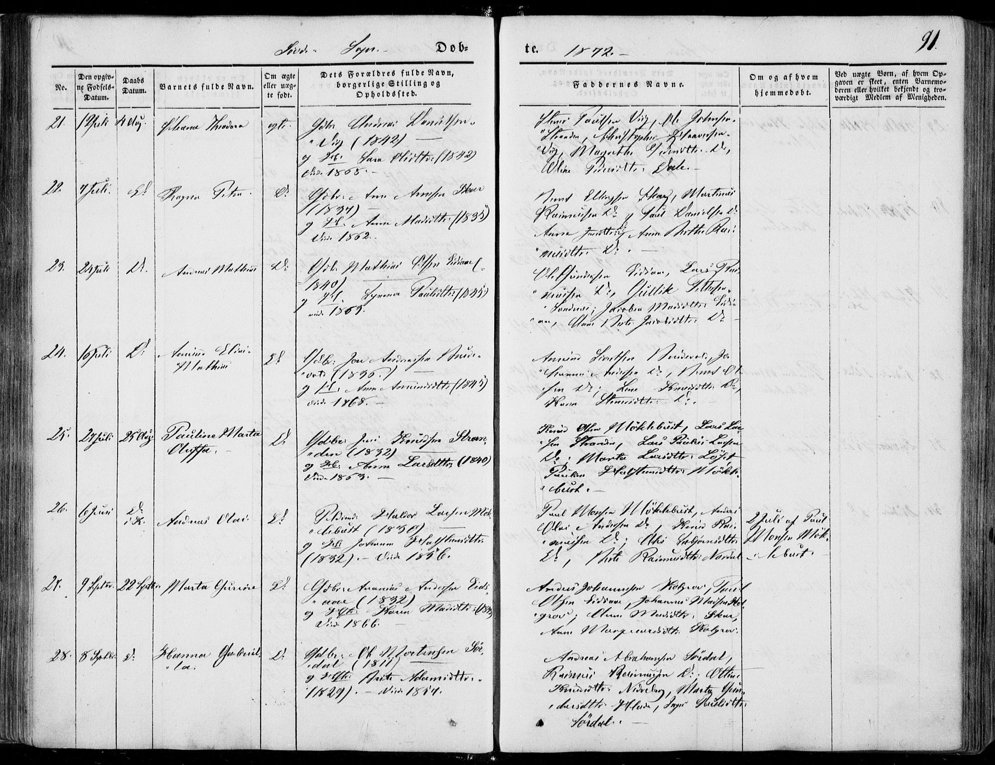 Ministerialprotokoller, klokkerbøker og fødselsregistre - Møre og Romsdal, SAT/A-1454/502/L0023: Parish register (official) no. 502A01, 1844-1873, p. 91