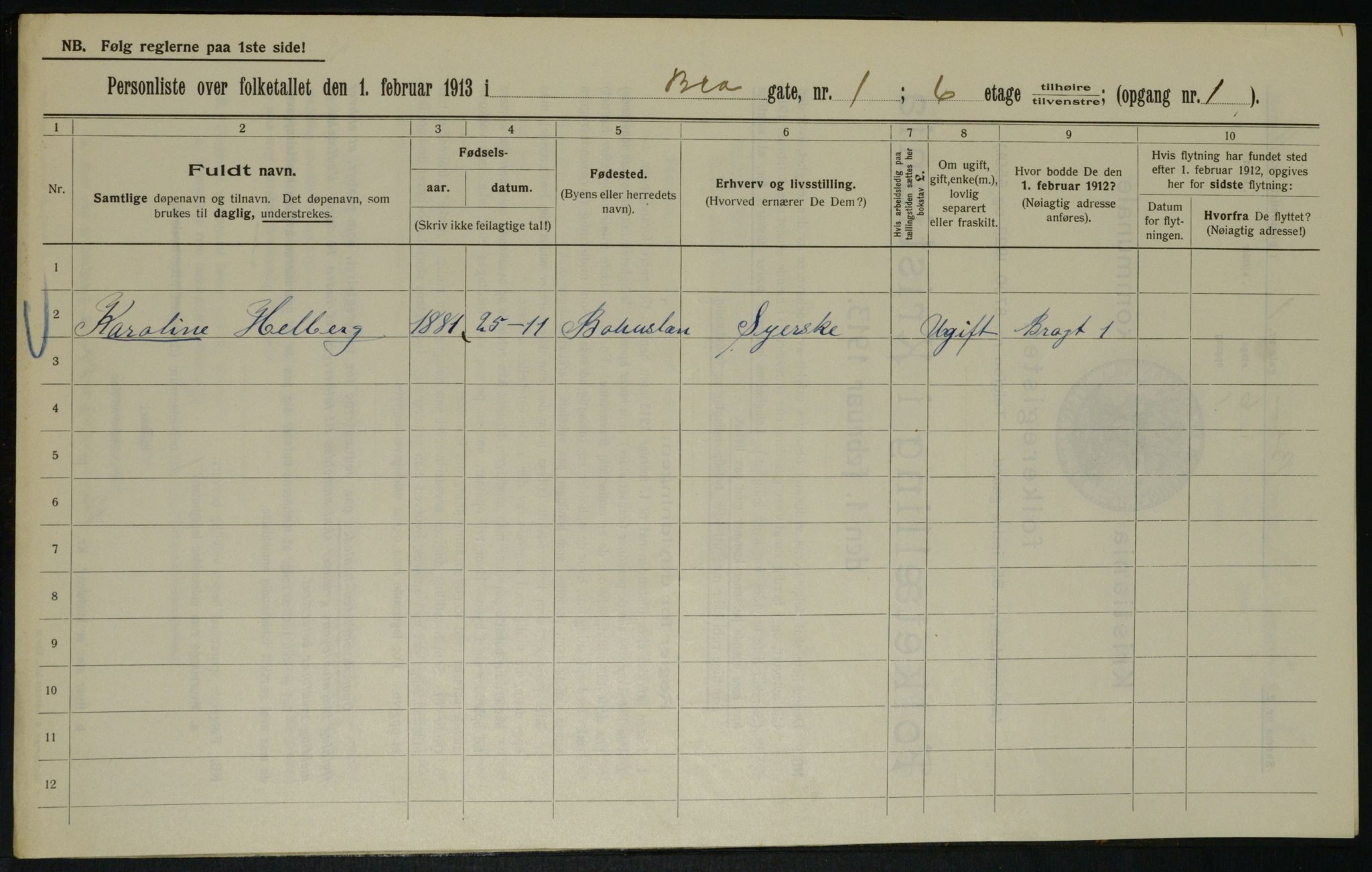 OBA, Municipal Census 1913 for Kristiania, 1913, p. 9601