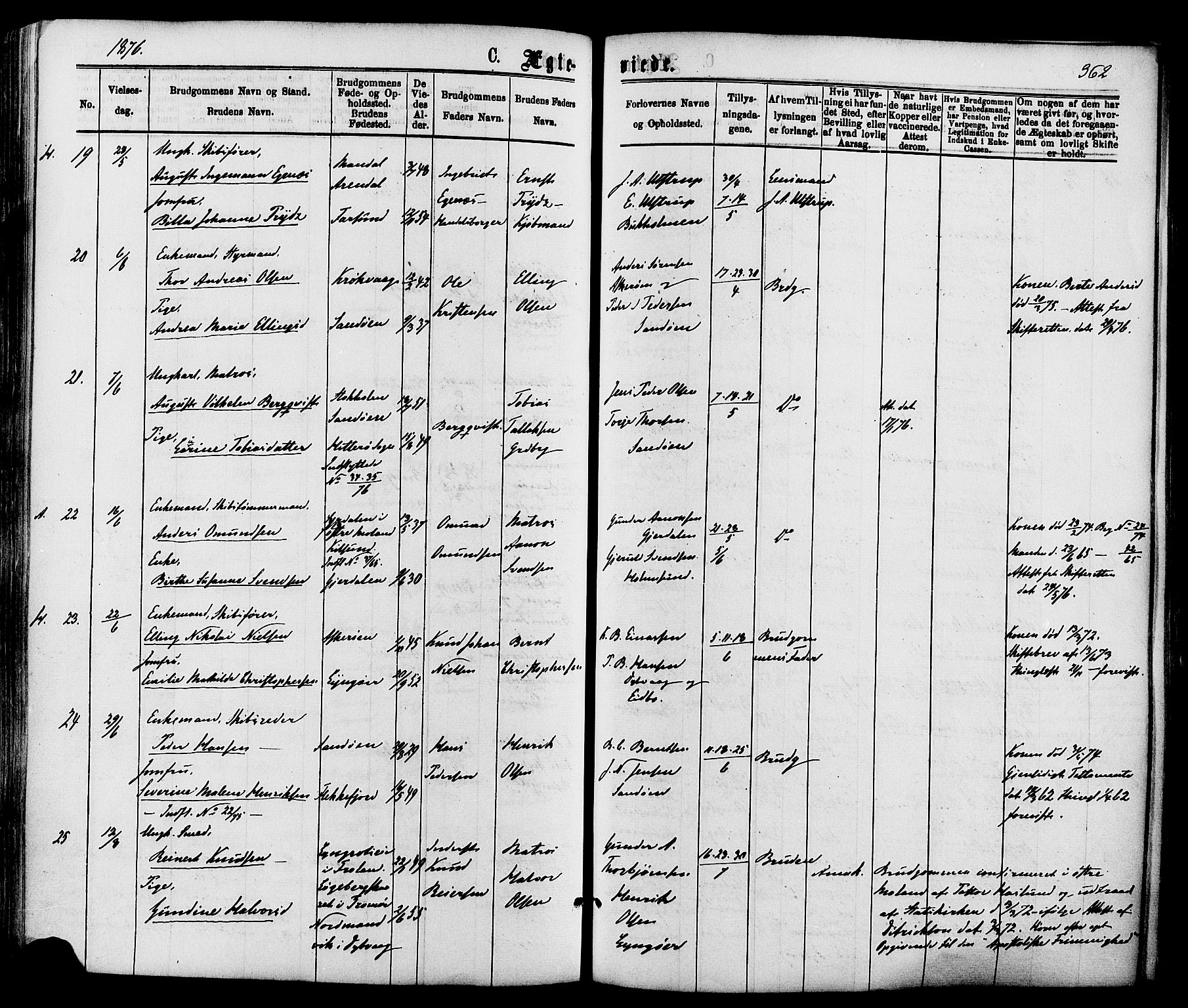 Dypvåg sokneprestkontor, AV/SAK-1111-0007/F/Fa/Faa/L0007: Parish register (official) no. A 7/ 1, 1872-1884, p. 362