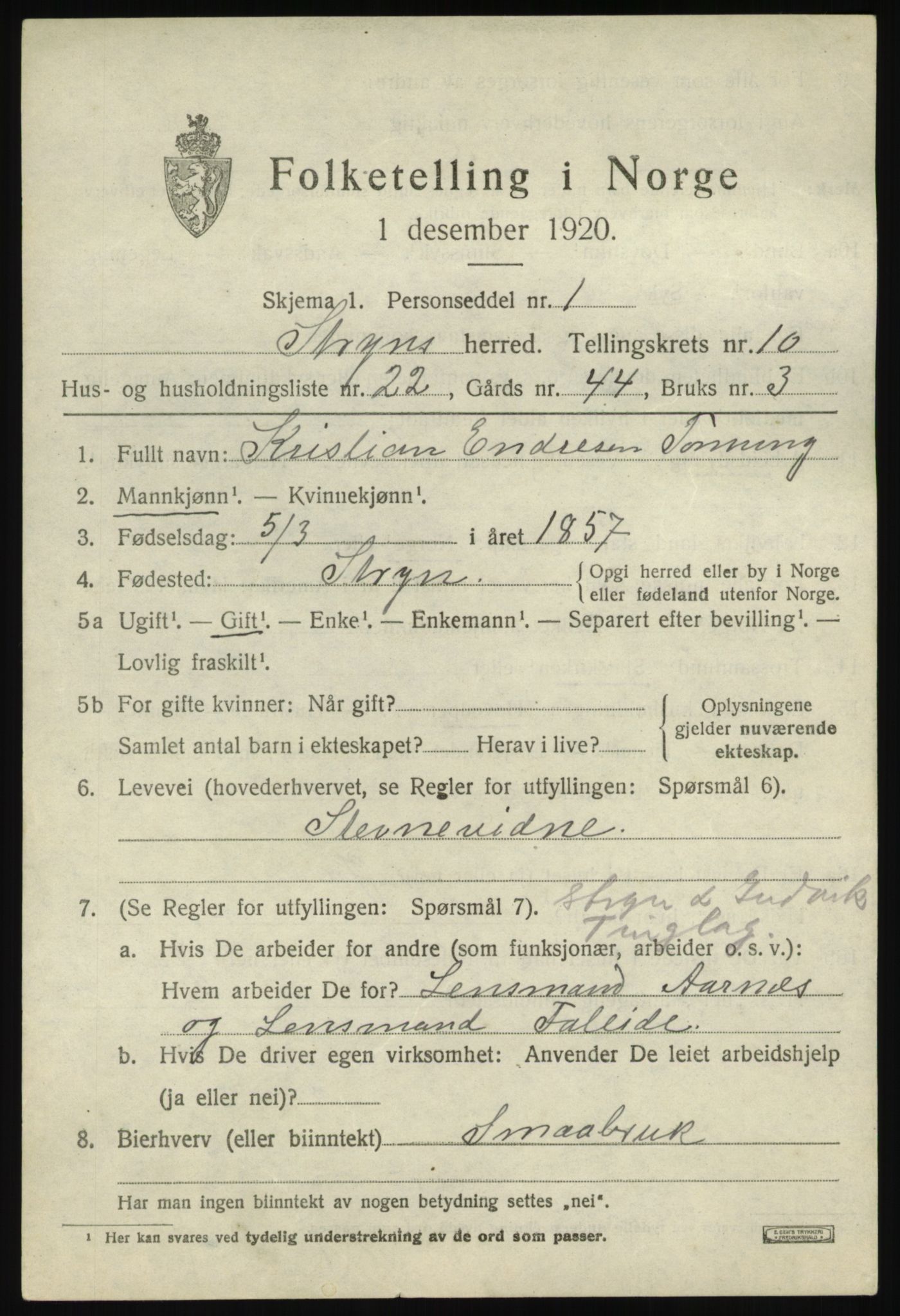 SAB, 1920 census for Stryn, 1920, p. 5192