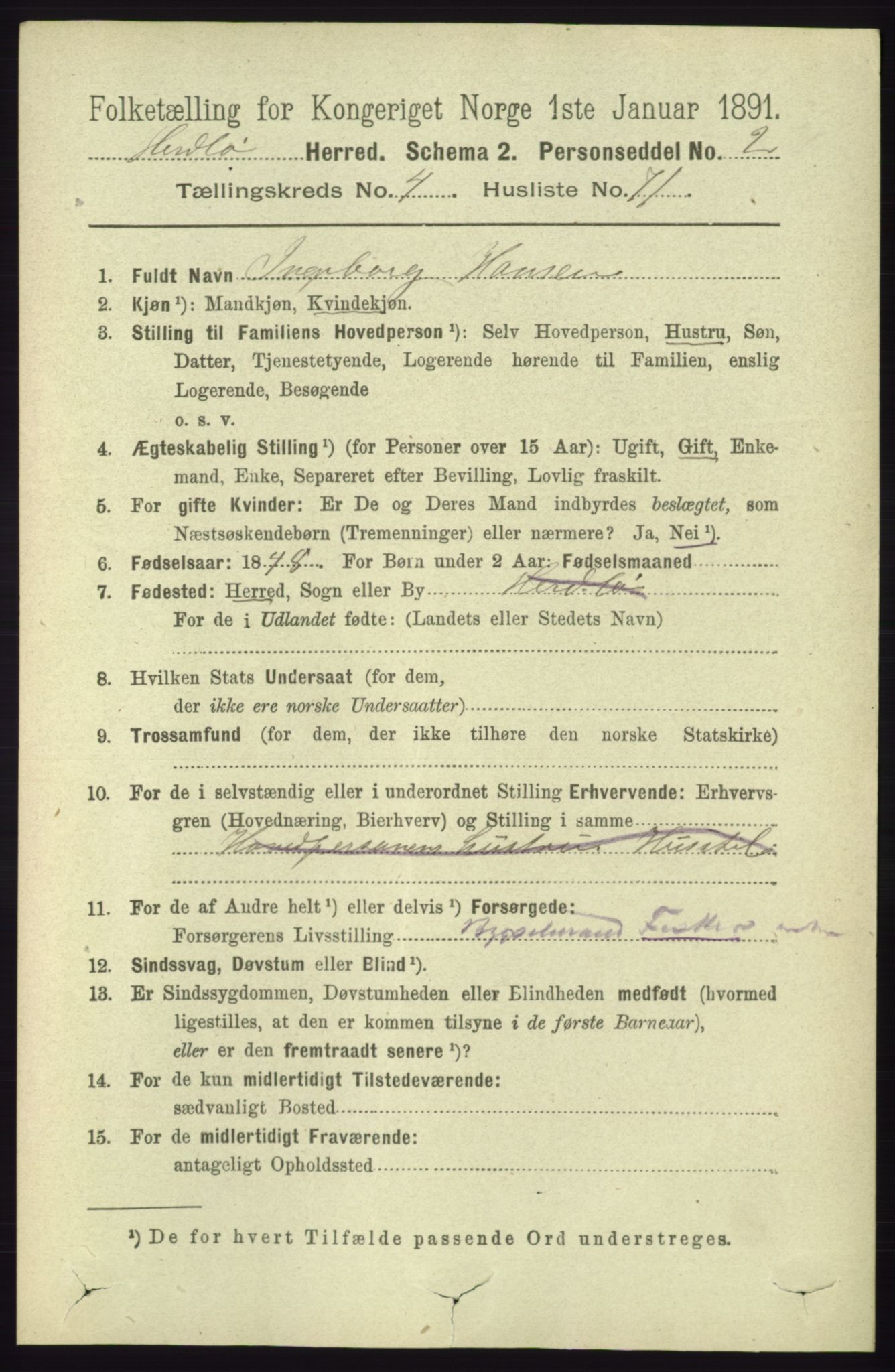 RA, 1891 census for 1258 Herdla, 1891, p. 1997