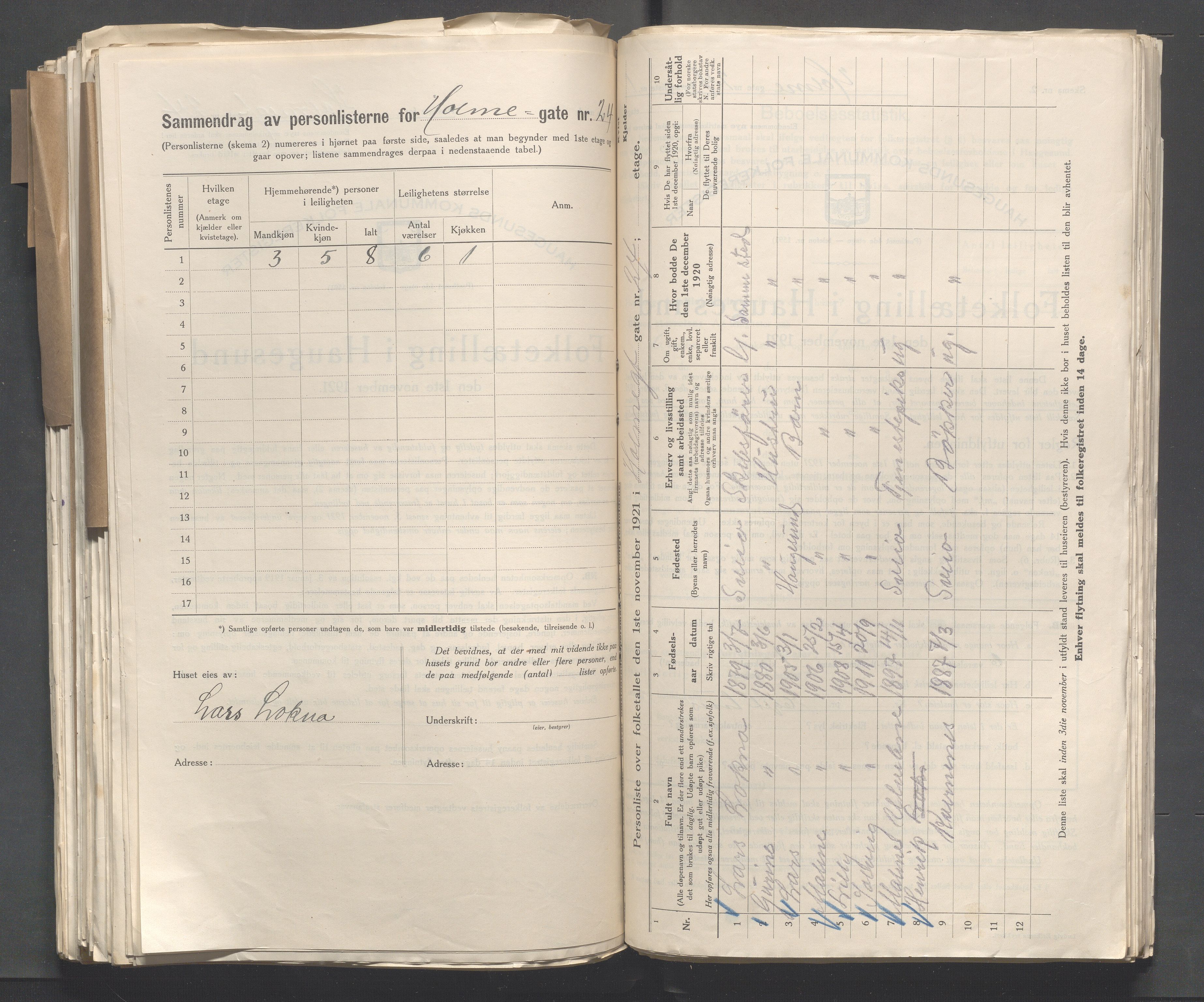 IKAR, Local census 1.11.1921 for Haugesund, 1921, p. 6139