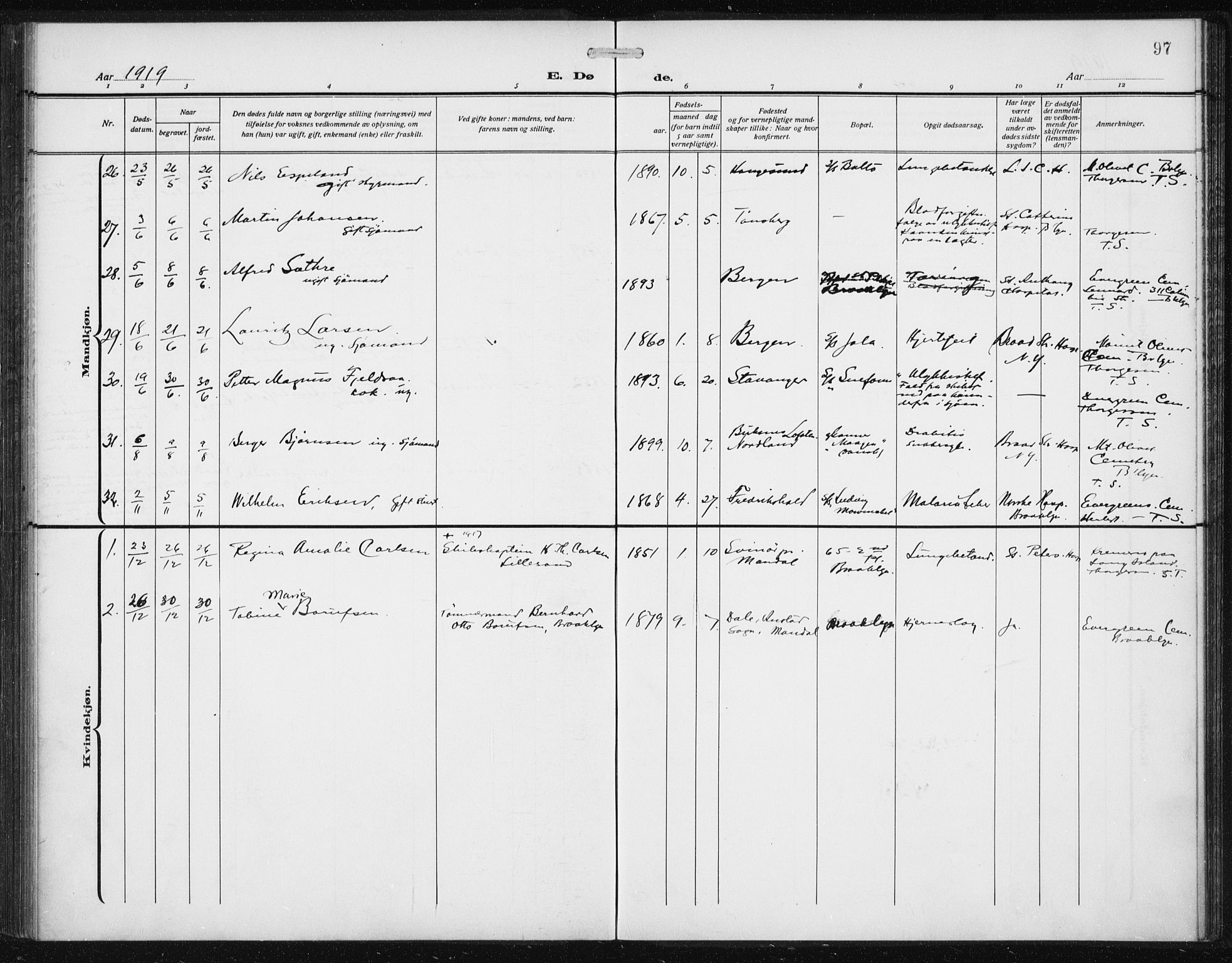 Den norske sjømannsmisjon i utlandet/New York, AV/SAB-SAB/PA-0110/H/Ha/L0007: Parish register (official) no. A 7, 1915-1923, p. 97