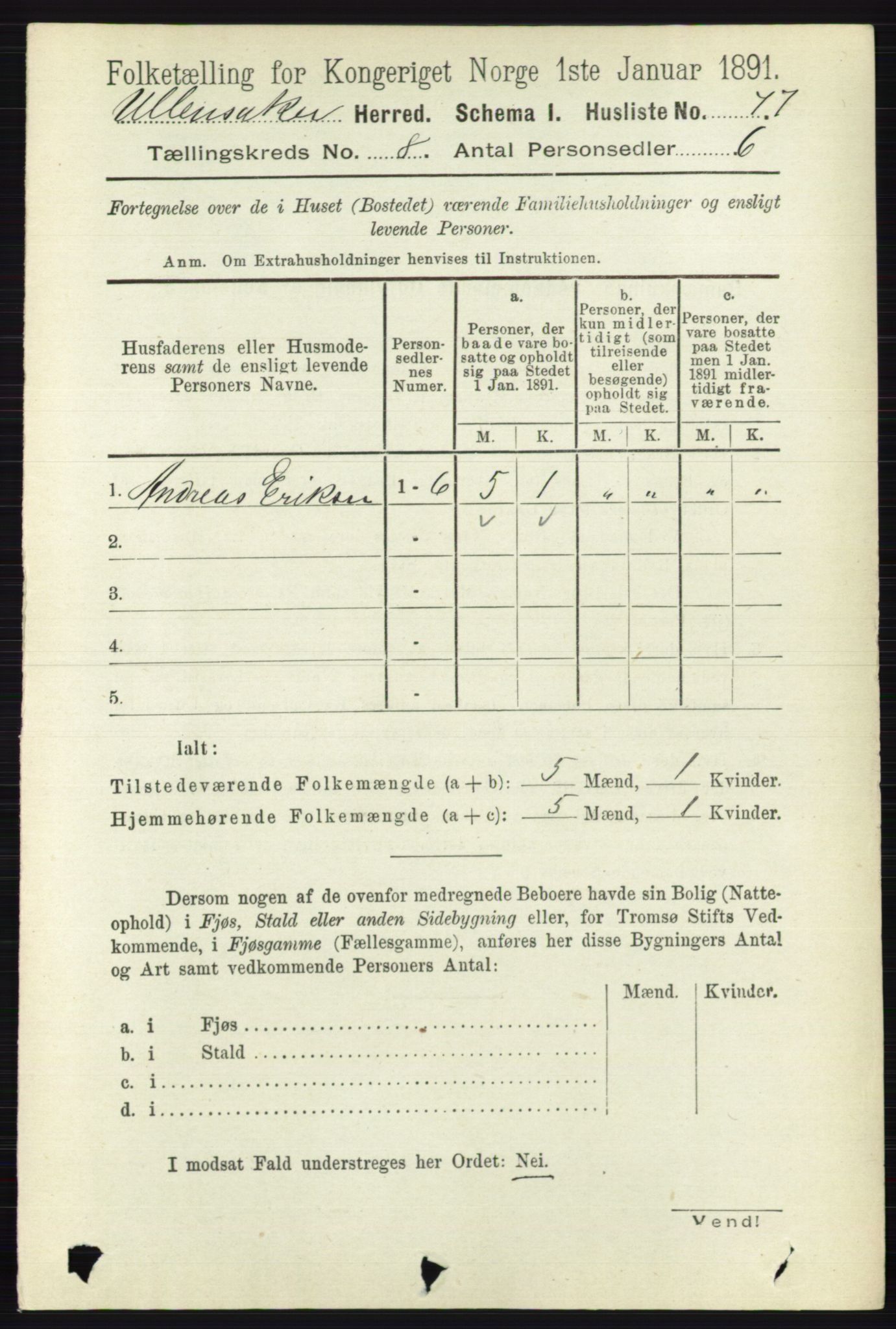 RA, 1891 census for 0235 Ullensaker, 1891, p. 3539