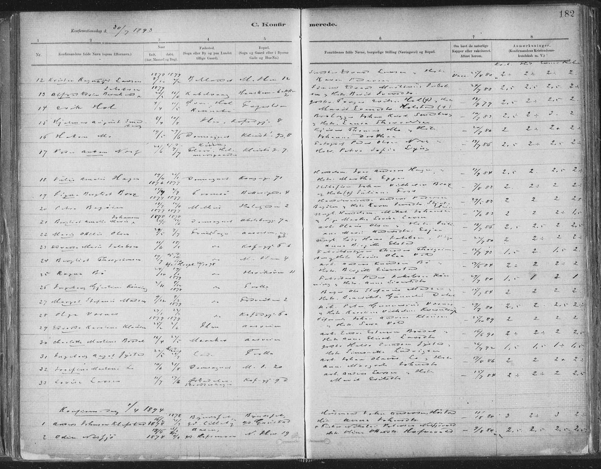 Ministerialprotokoller, klokkerbøker og fødselsregistre - Sør-Trøndelag, SAT/A-1456/603/L0162: Parish register (official) no. 603A01, 1879-1895, p. 182