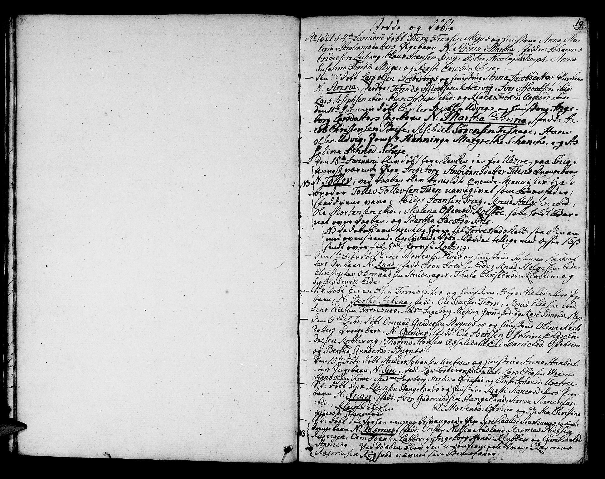 Avaldsnes sokneprestkontor, SAST/A -101851/H/Ha/Haa/L0003: Parish register (official) no. A 3, 1801-1817, p. 19