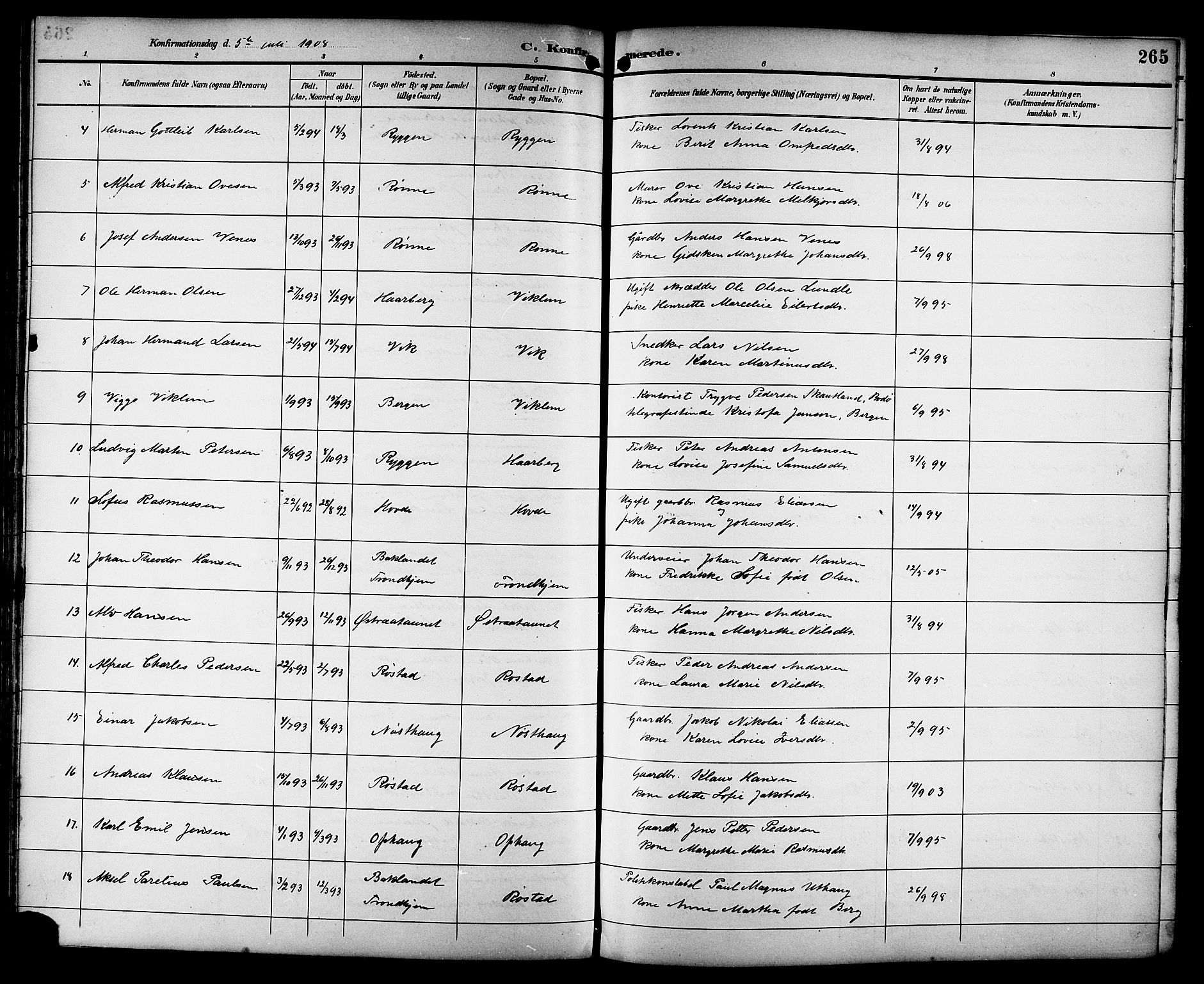 Ministerialprotokoller, klokkerbøker og fødselsregistre - Sør-Trøndelag, SAT/A-1456/659/L0746: Parish register (copy) no. 659C03, 1893-1912, p. 265