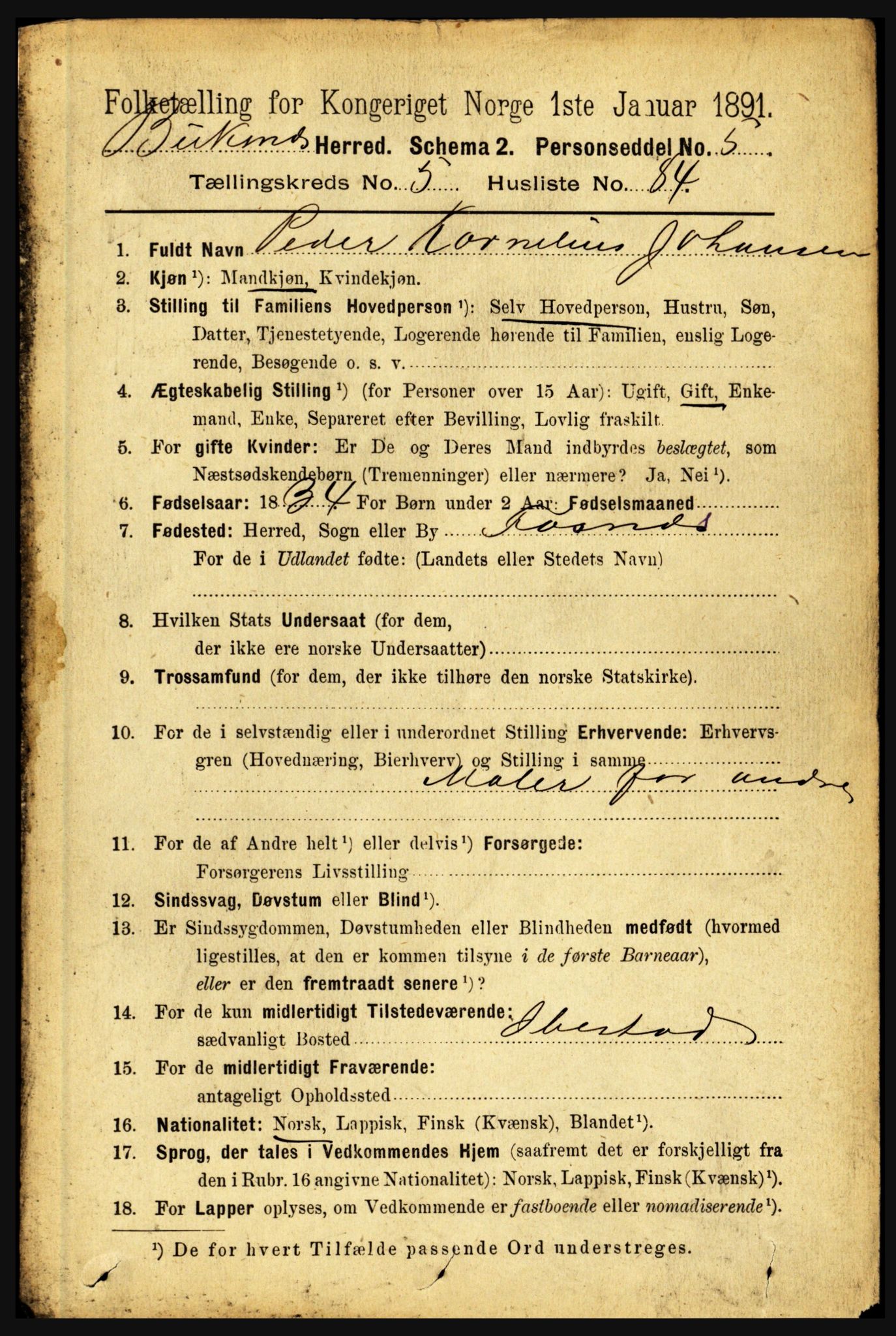 RA, 1891 census for 1860 Buksnes, 1891, p. 4424