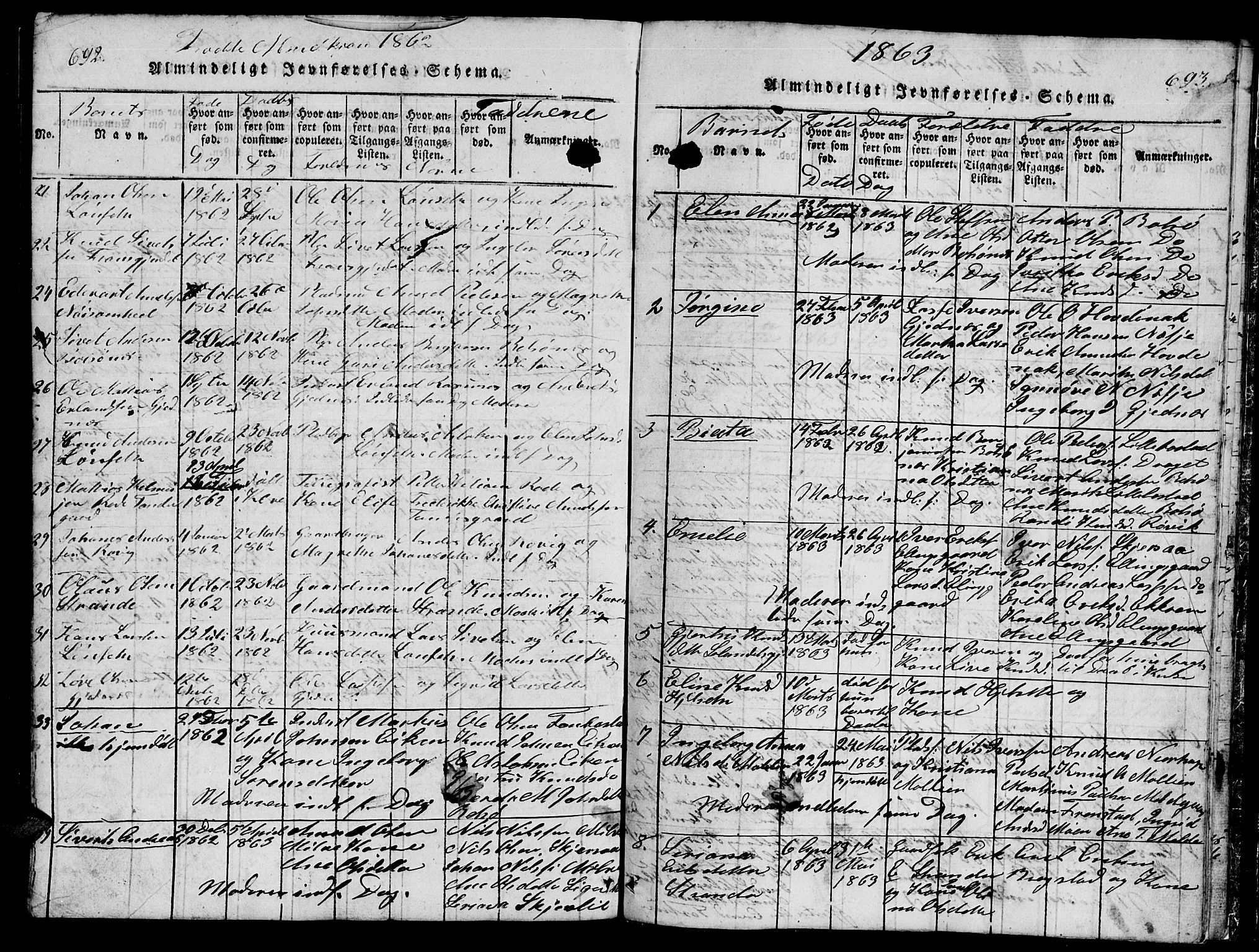 Ministerialprotokoller, klokkerbøker og fødselsregistre - Møre og Romsdal, AV/SAT-A-1454/555/L0665: Parish register (copy) no. 555C01, 1818-1868, p. 692-693