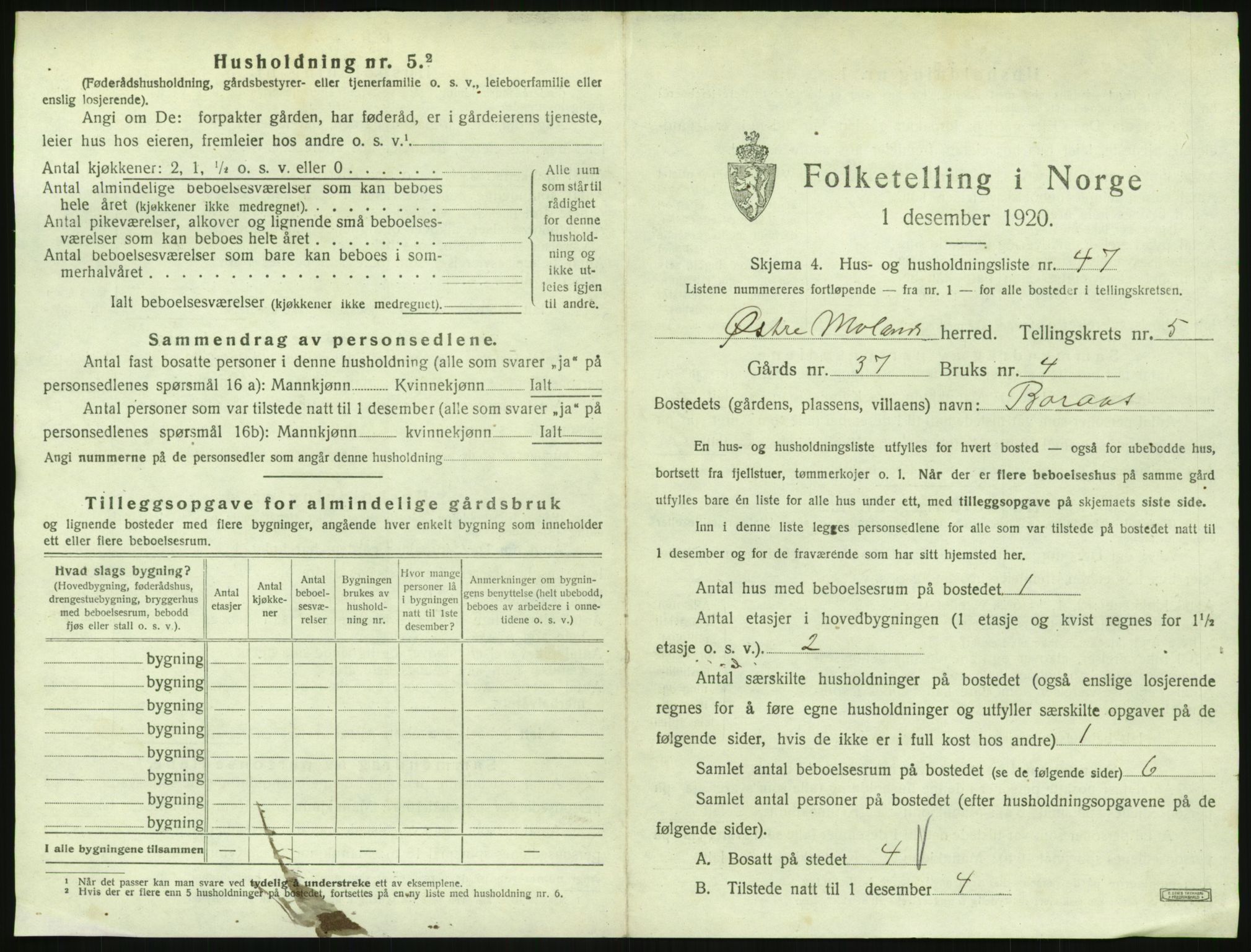 SAK, 1920 census for Austre Moland, 1920, p. 539